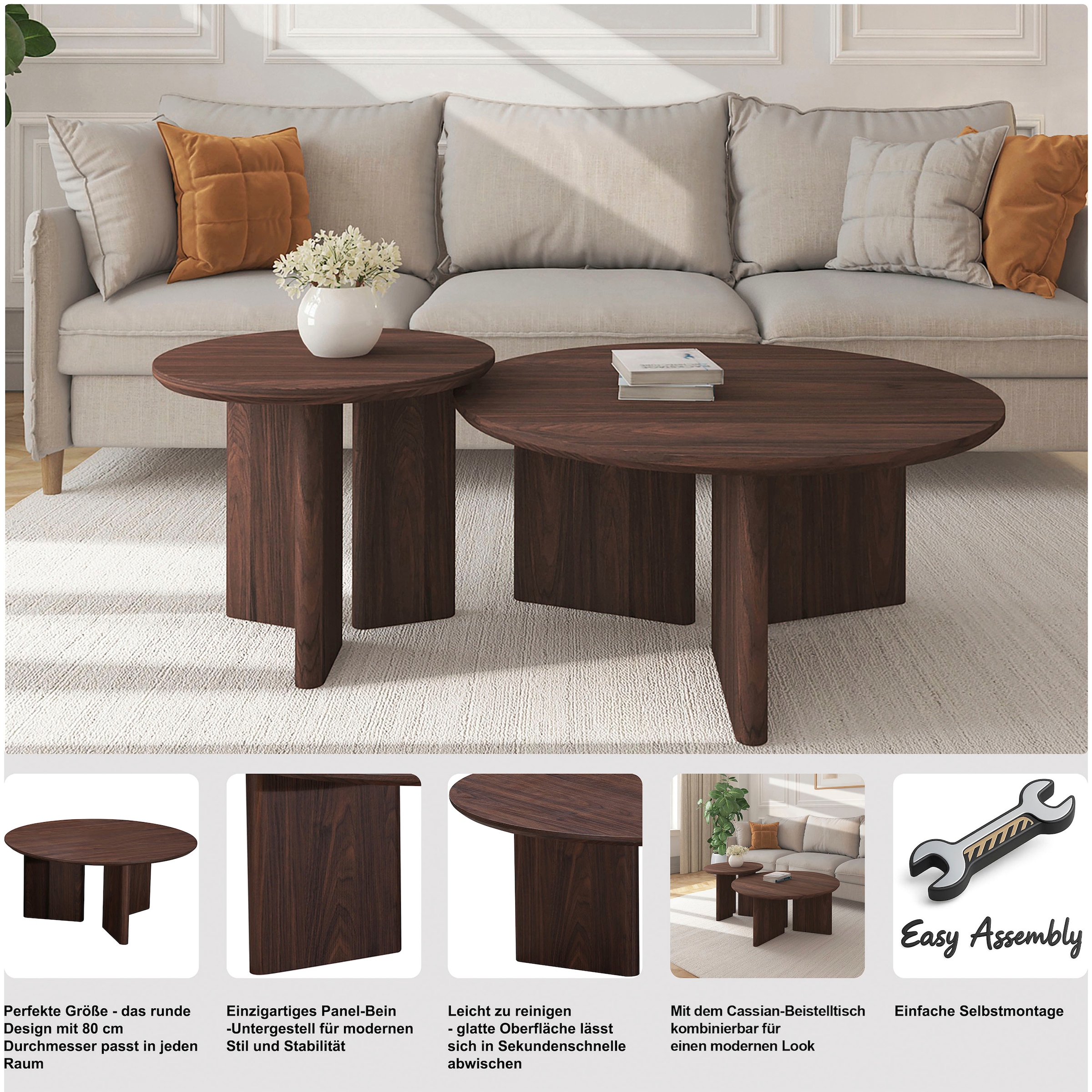 GOODproduct Couchtisch »Cassian« 1 Stk. tlg. Eichenoptik, modernes Fussgestell, Ø80 cm