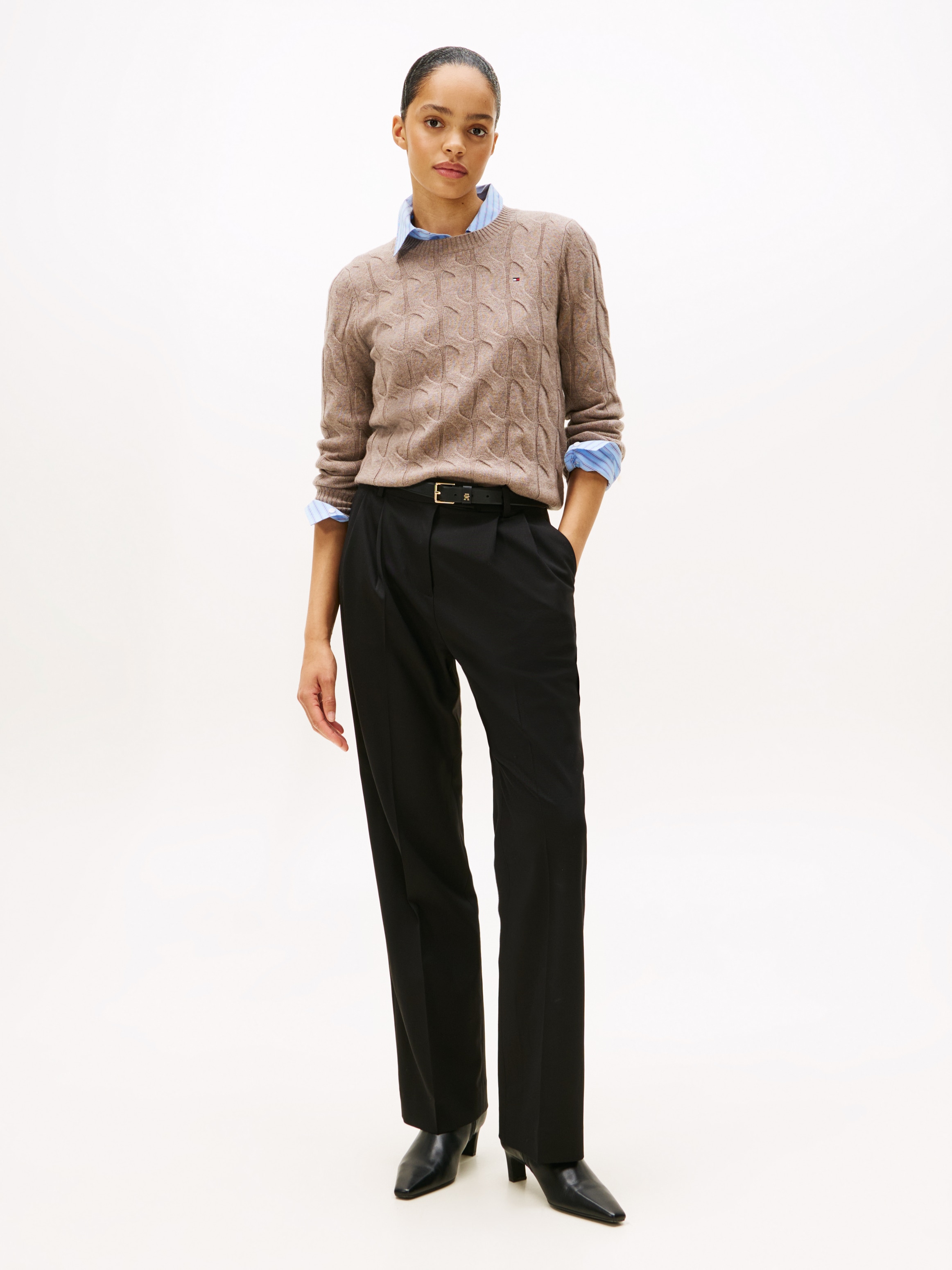 Tommy Hilfiger Strickpullover »SOFT WOOL CABLE C-NK« mit Zopfmuster, aus reiner Wolle