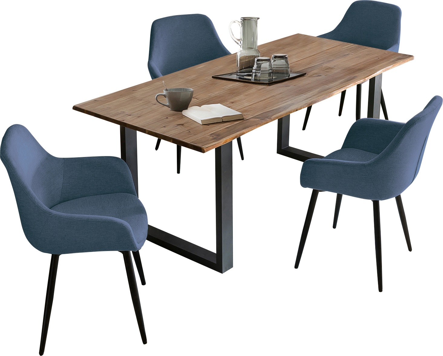 SalesFever Essgruppe »Essgruppe im schicken Stil« Set, 5 Stk. tlg. 5-teiliges Set: Tischplatte mit seidenmattem OSMO Hartwachs-Öl behande