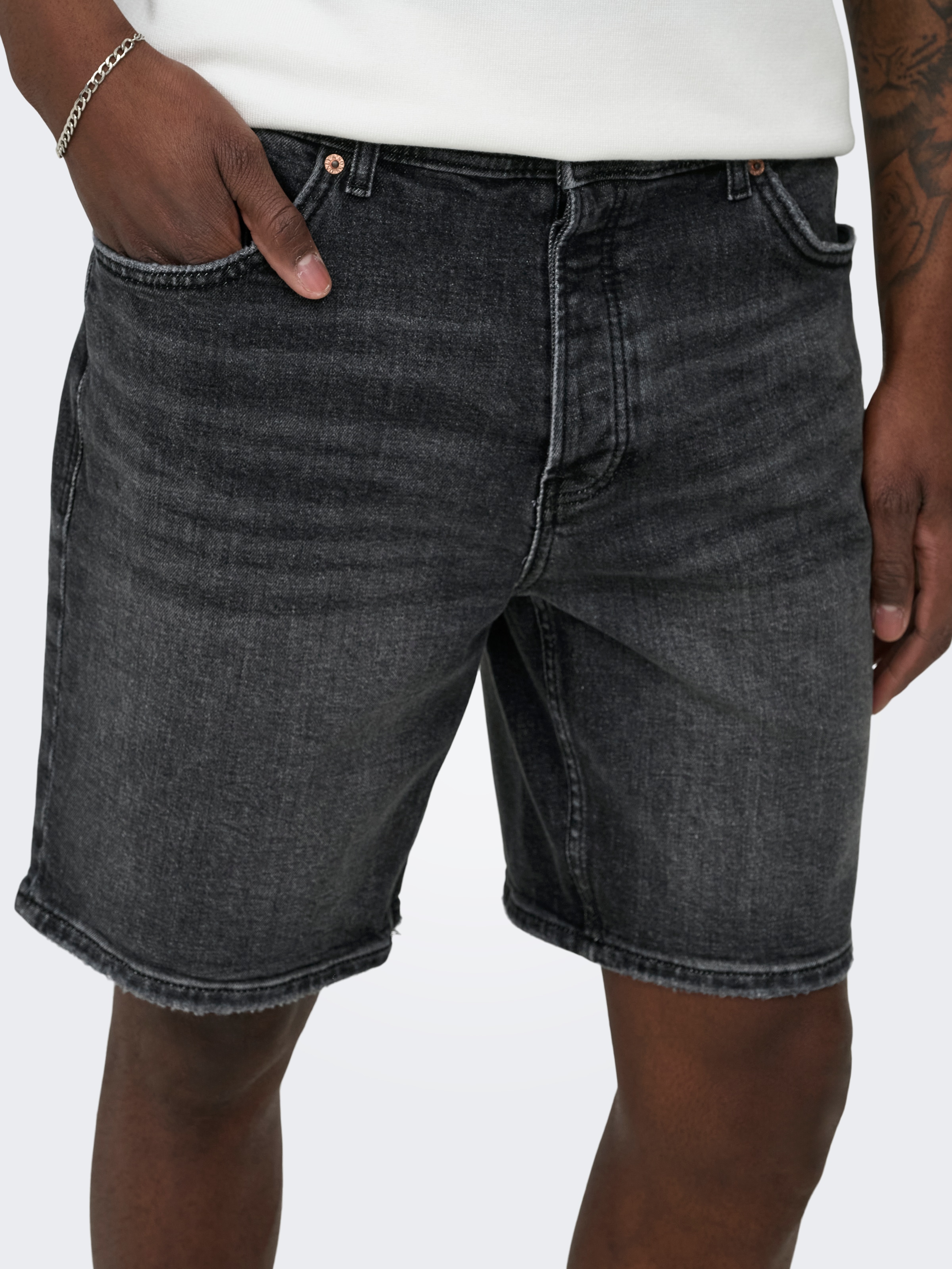 ONLY & SONS Short en jean »ONSEDGE PERF WB 6968 DOT DNM SHORTS NOOS« mélange coton, coupe droite