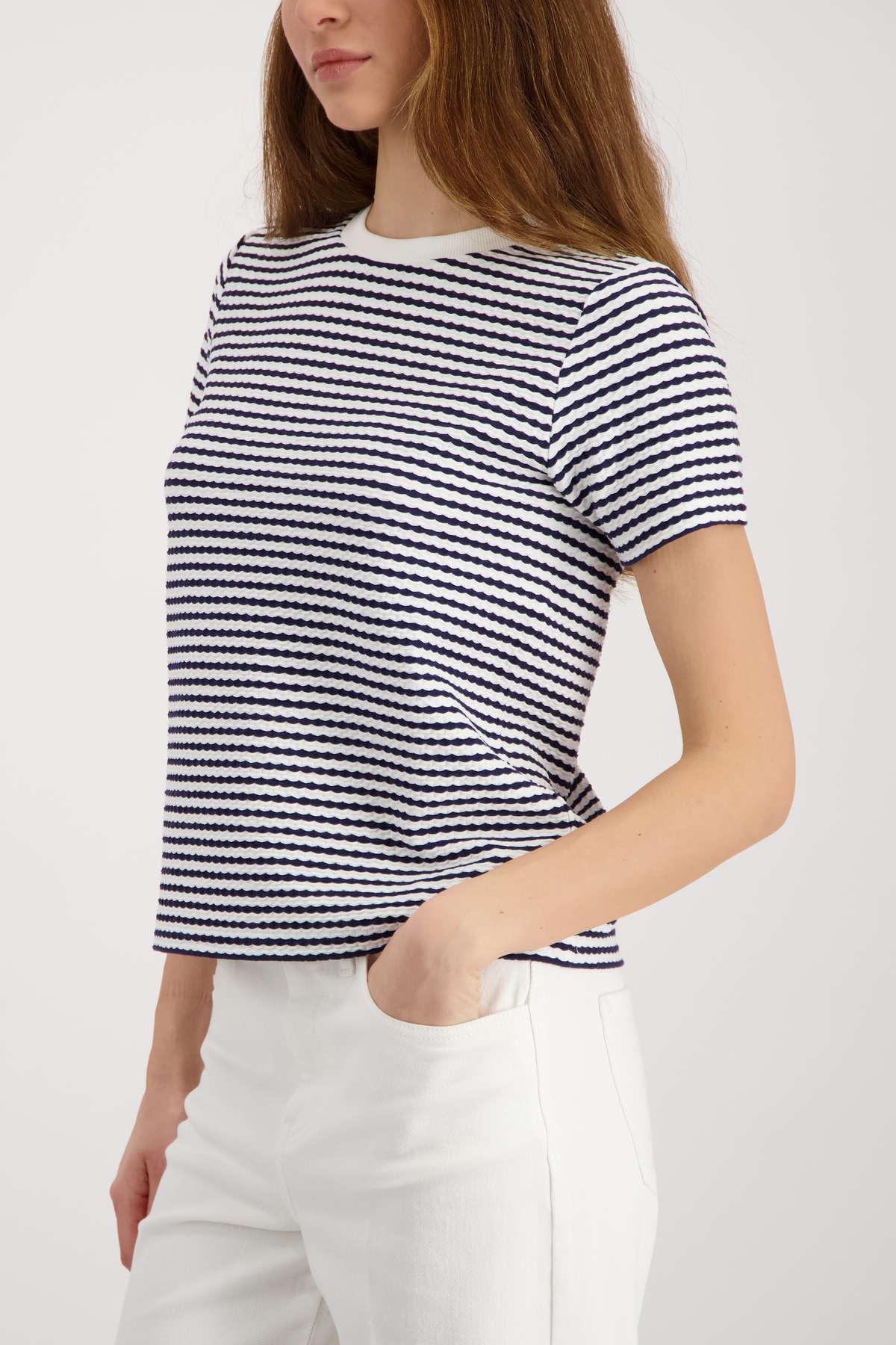 Monari Rundhalsshirt »Shirt Struktur« mit Streifen
