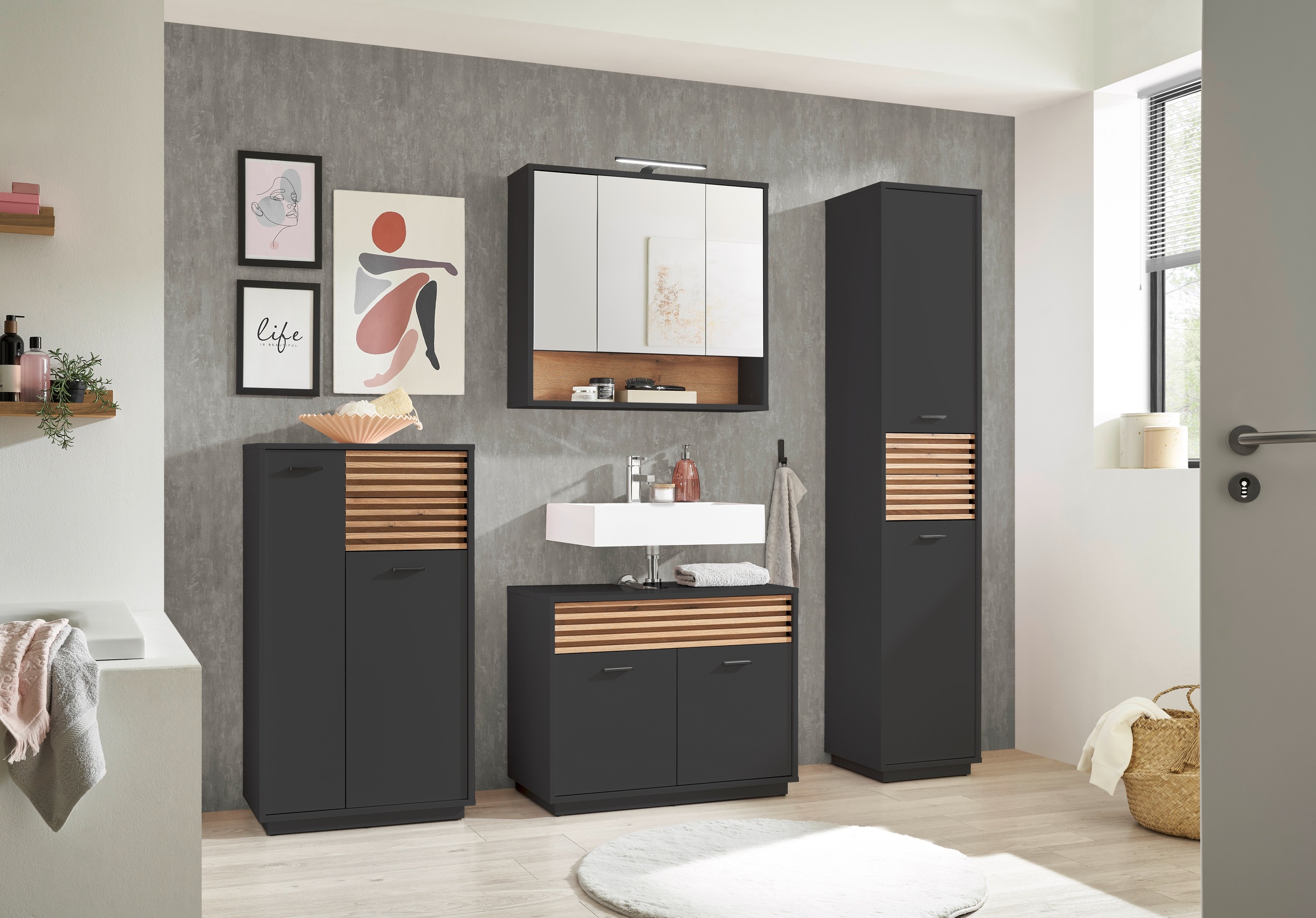BASIC by Balculina Waschbeckenunterschrank »Liguria B/H/T 80x64x40 cm« 1 Stk. tlg. Breite 80cm, Unterflurauszug, FSC-Mix 70%