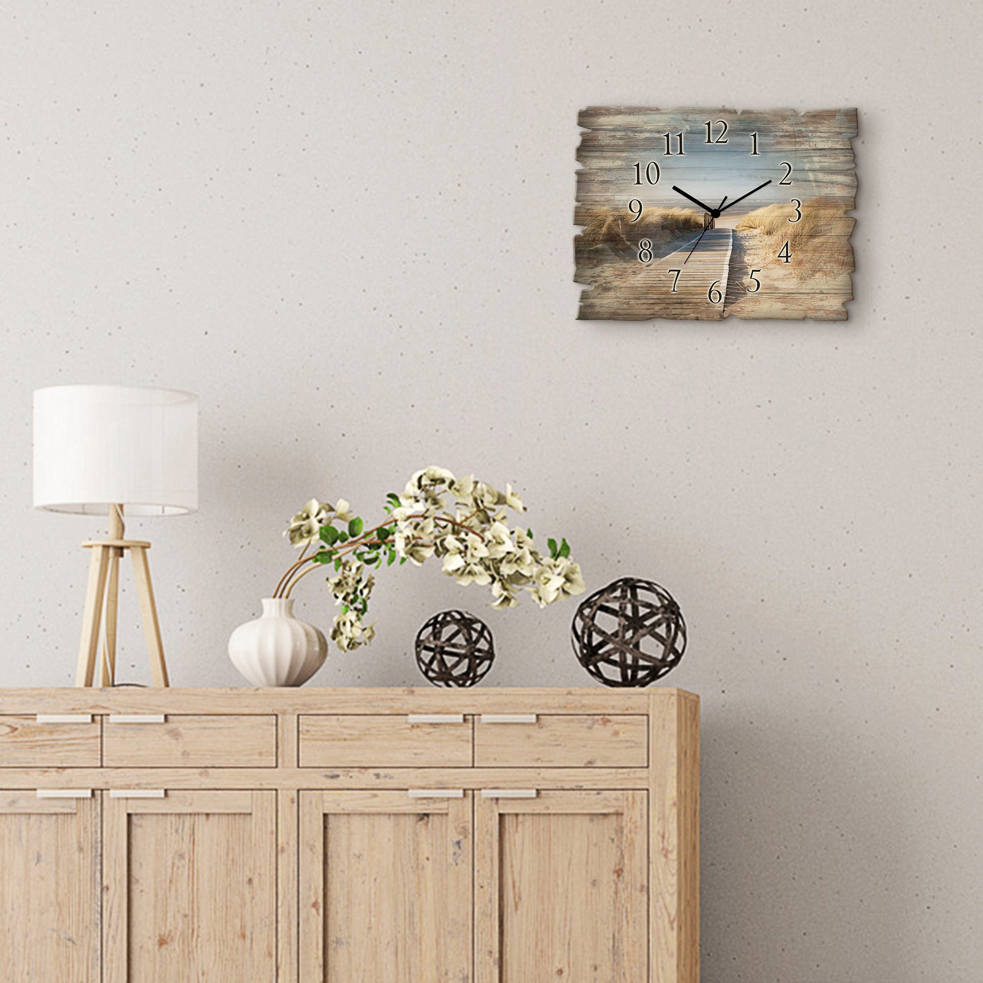 Artland Wanduhr »Nordseestrand auf Langeoog - Steg« wahlweise mit  Quarz- oder Funkuhrwerk, lautlos ohne Tickgeräusche