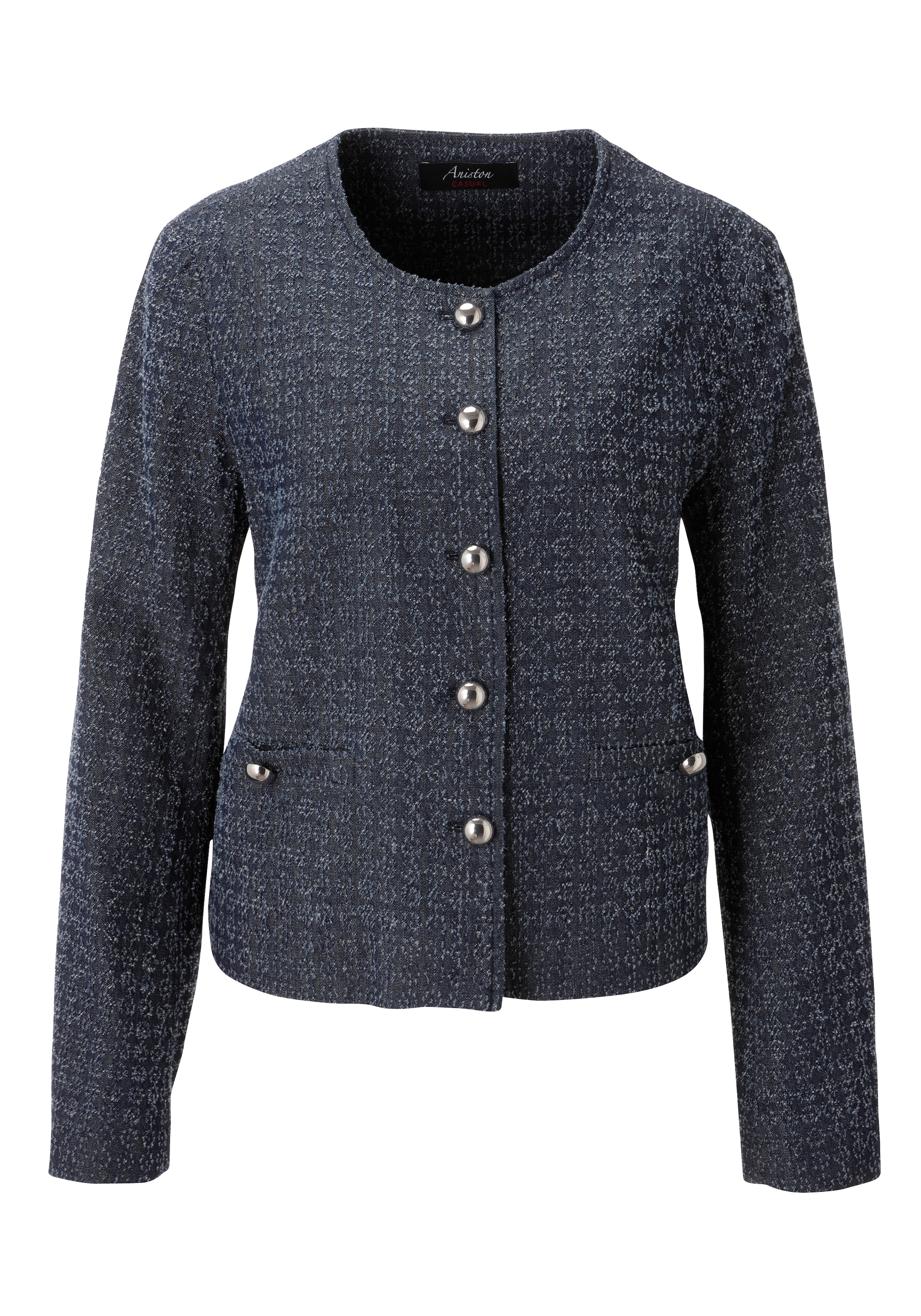 Aniston CASUAL Blazer court en denim jacquard structuré - NOUVELLE COLLECTION