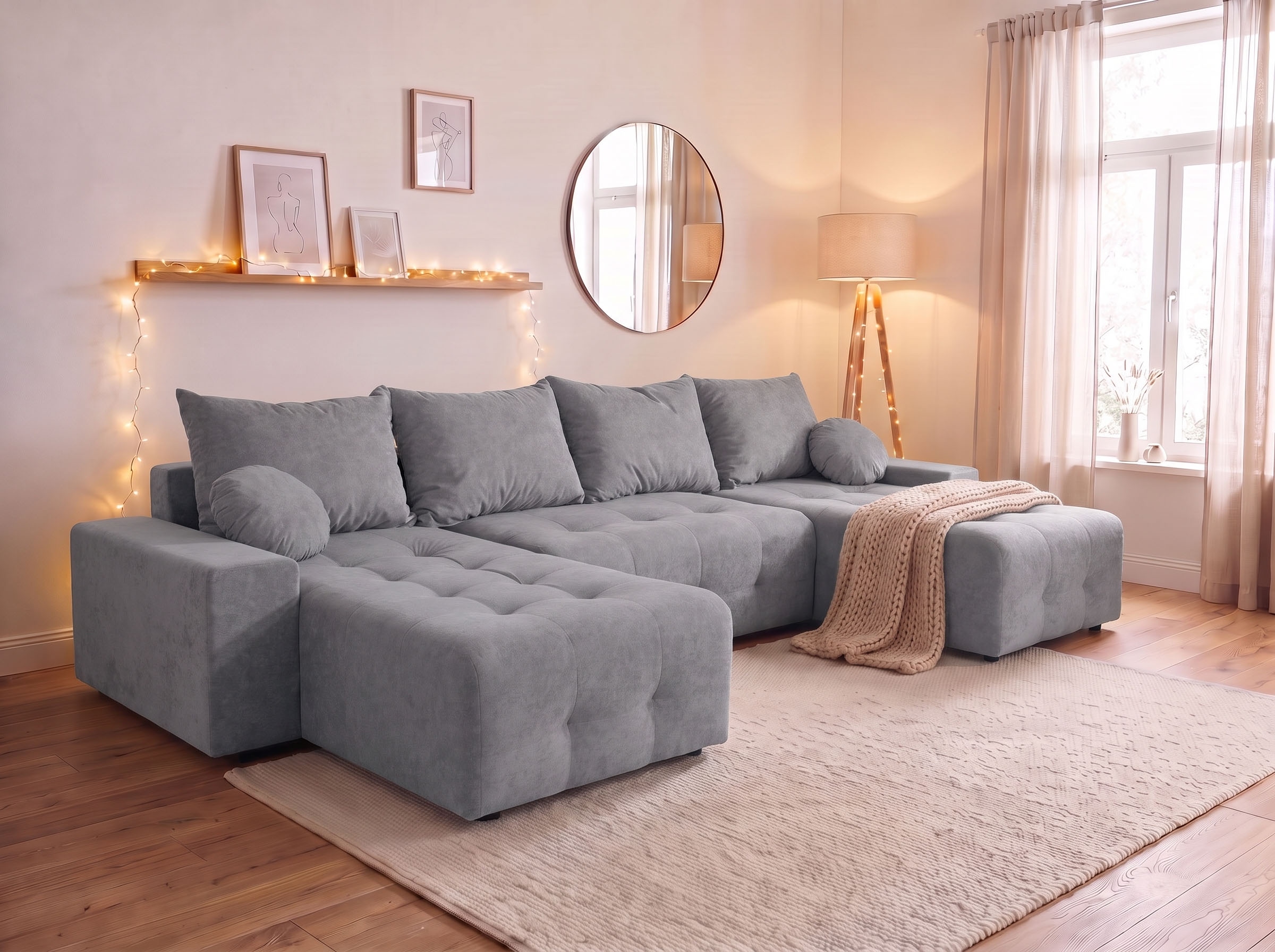 GOODproduct Wohnlandschaft »Jessy U-Form, B: 313 cm, in Cord & weiteren Bezügen« Schlaffunktion, Bettkasten, Tonnentaschenfederkern-Polsterung