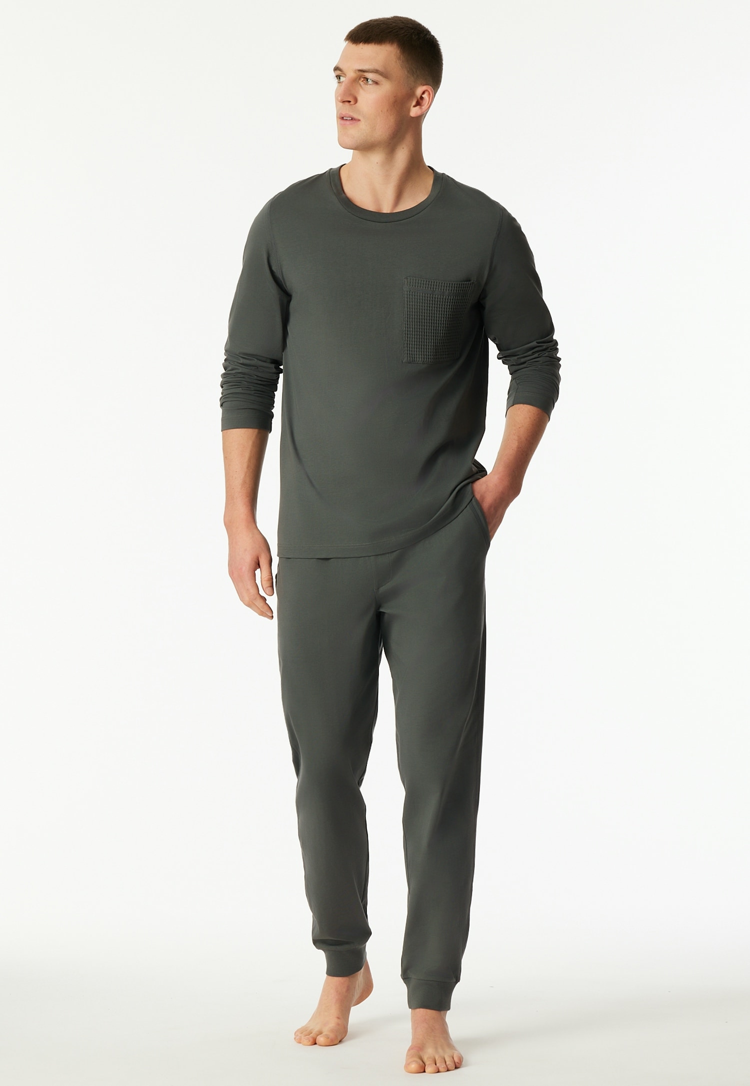 Schiesser Pyjama »Modern Nightwear« 2 pièces seitliche Taschen, Brusttasche, Langarm, Baumwolle, Single Jersey