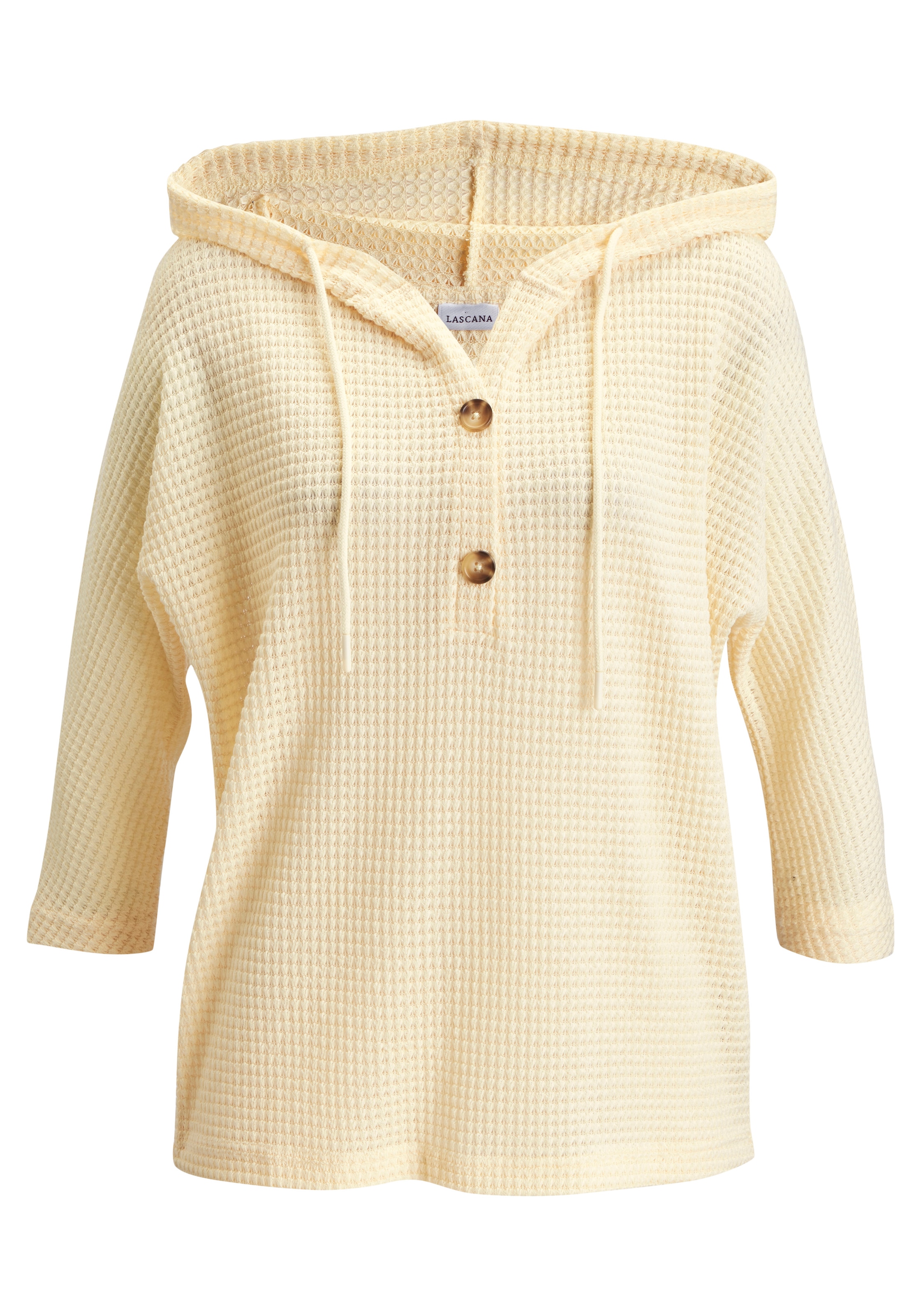 LASCANA T-shirt à capuche »aus sommerlichem Waffelstrick« hoodie d'été avec patte de boutonnage