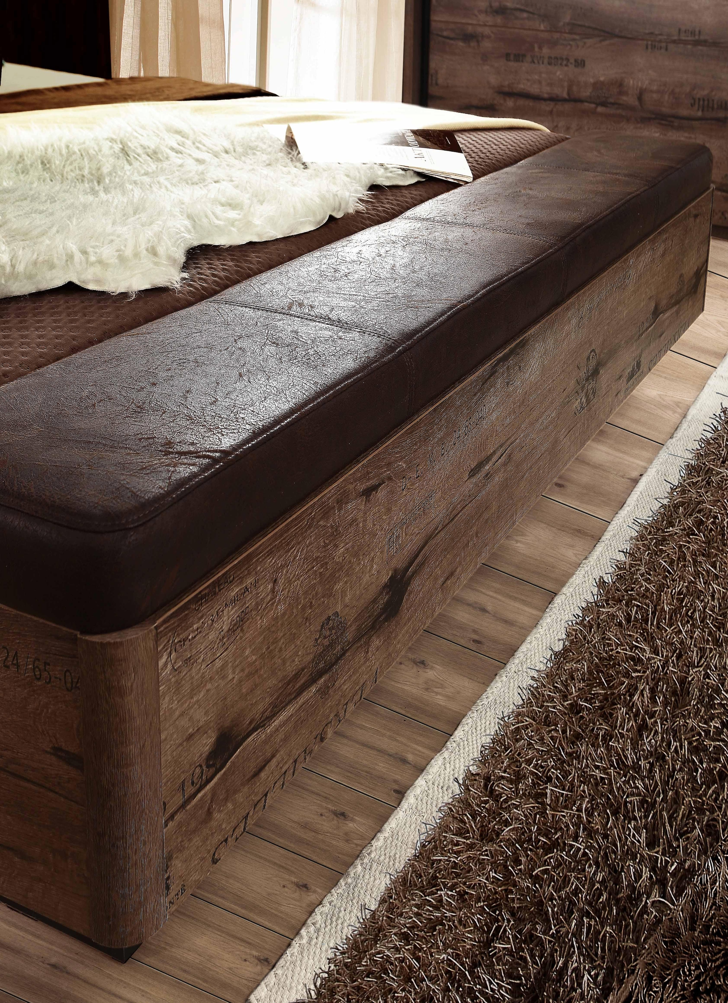 FORTE Lit »Jacky, Belastbarkeit 250 kg, Stauraum« Surface de couchage 180x200 cm,  Tête de lit rembourrée et banc intégré en panneau de bois certifié FSC
