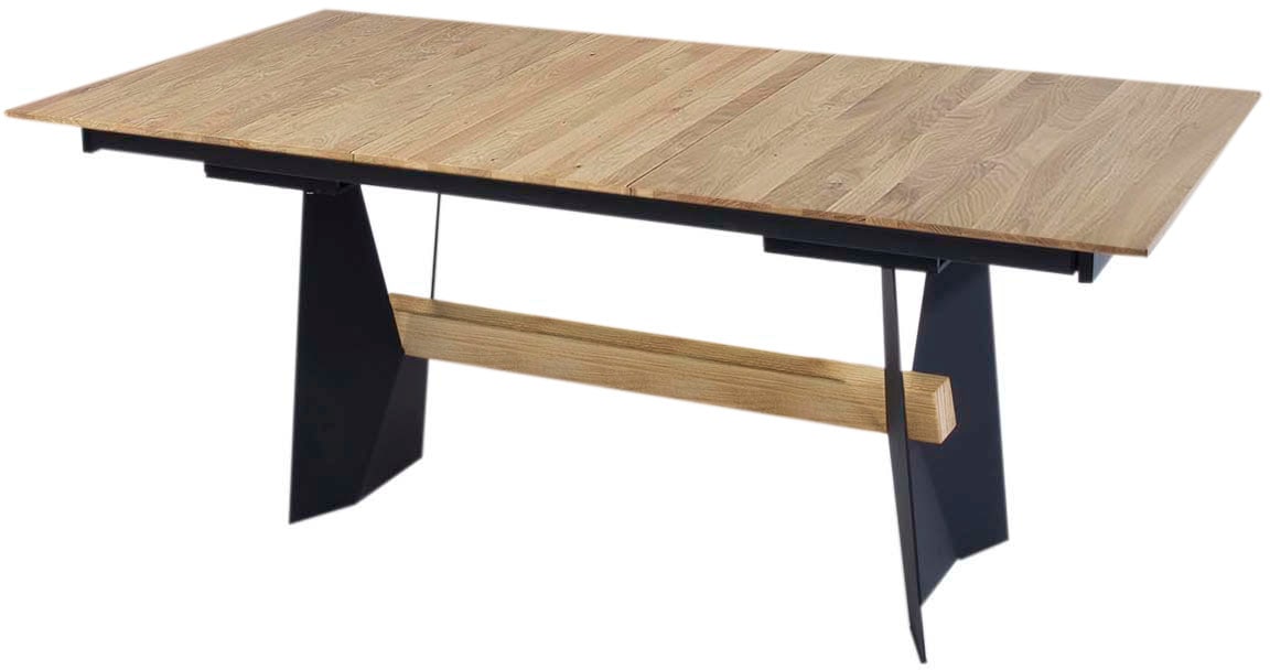 K+W Komfort & Wohnen Table de salle à manger »Wangentisch« table fixe, cadre en métal avec poutre en bois massif, en 2 largeurs