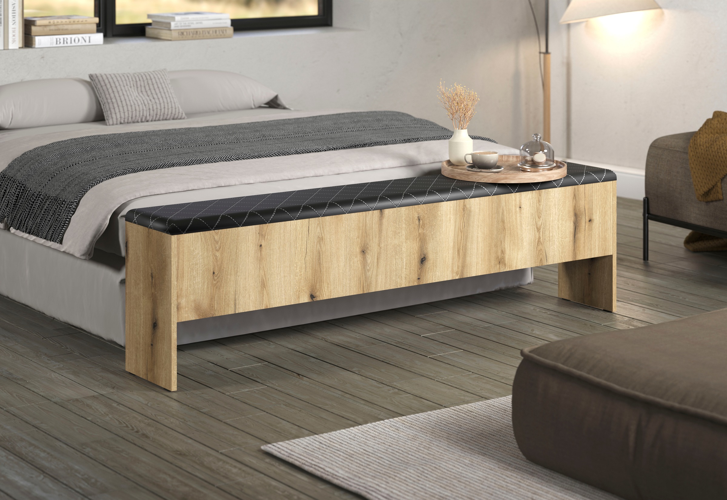 INOSIGN Banc rembourré »Estepona« 1 cuis tlg. banquette-lit rabattable - rembourrage anthracite avec matelassage losanges