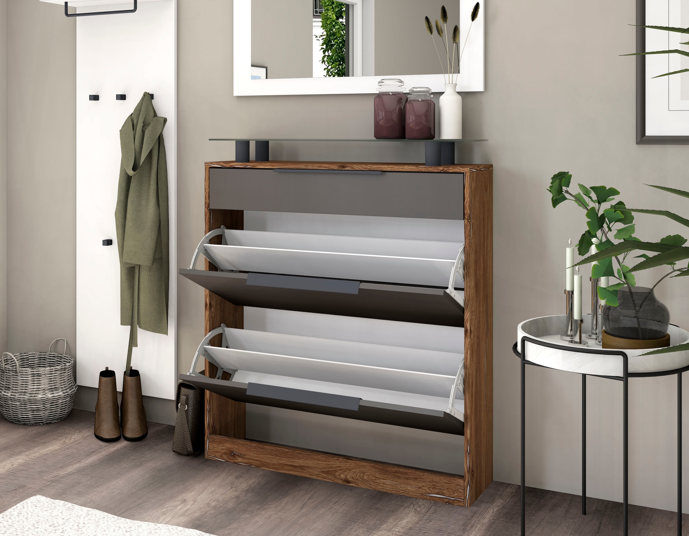 borchardt Möbel Armoire à chaussures »Tom, Hängeschrank mit Glasablage und Metallgriffen«