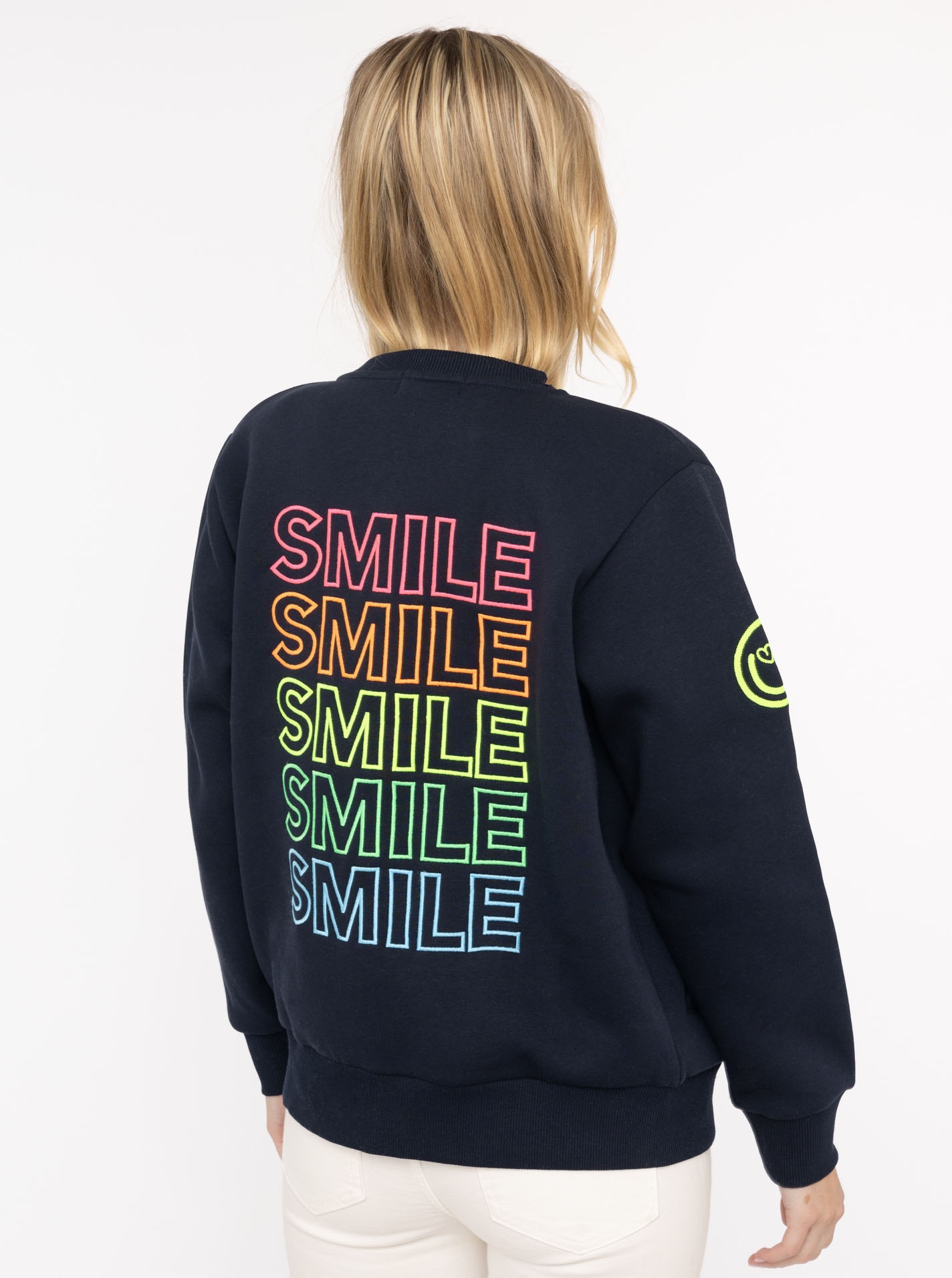 Zwillingsherz Sweatjacke »"Smile Regenbogen"« mit Reissverschluss, Rippbündchen, Eingriffstaschen, grosser Stickerei
