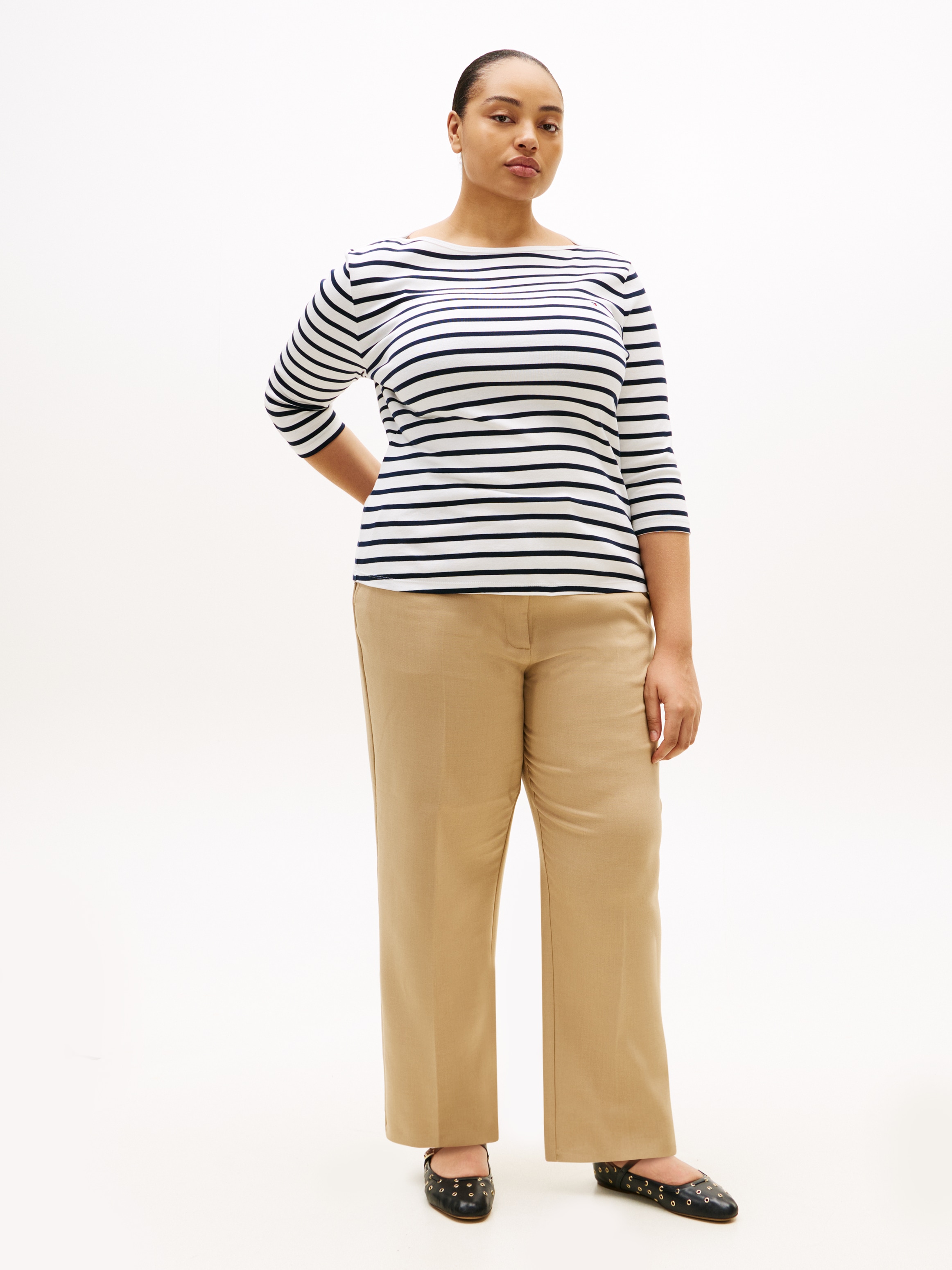 Tommy Hilfiger Curve T-Shirt »CRV SLIM CODY BOAT-NK 3/4SLV« in Grossen Grössen, 3/4 Ärmel, Logostickerei