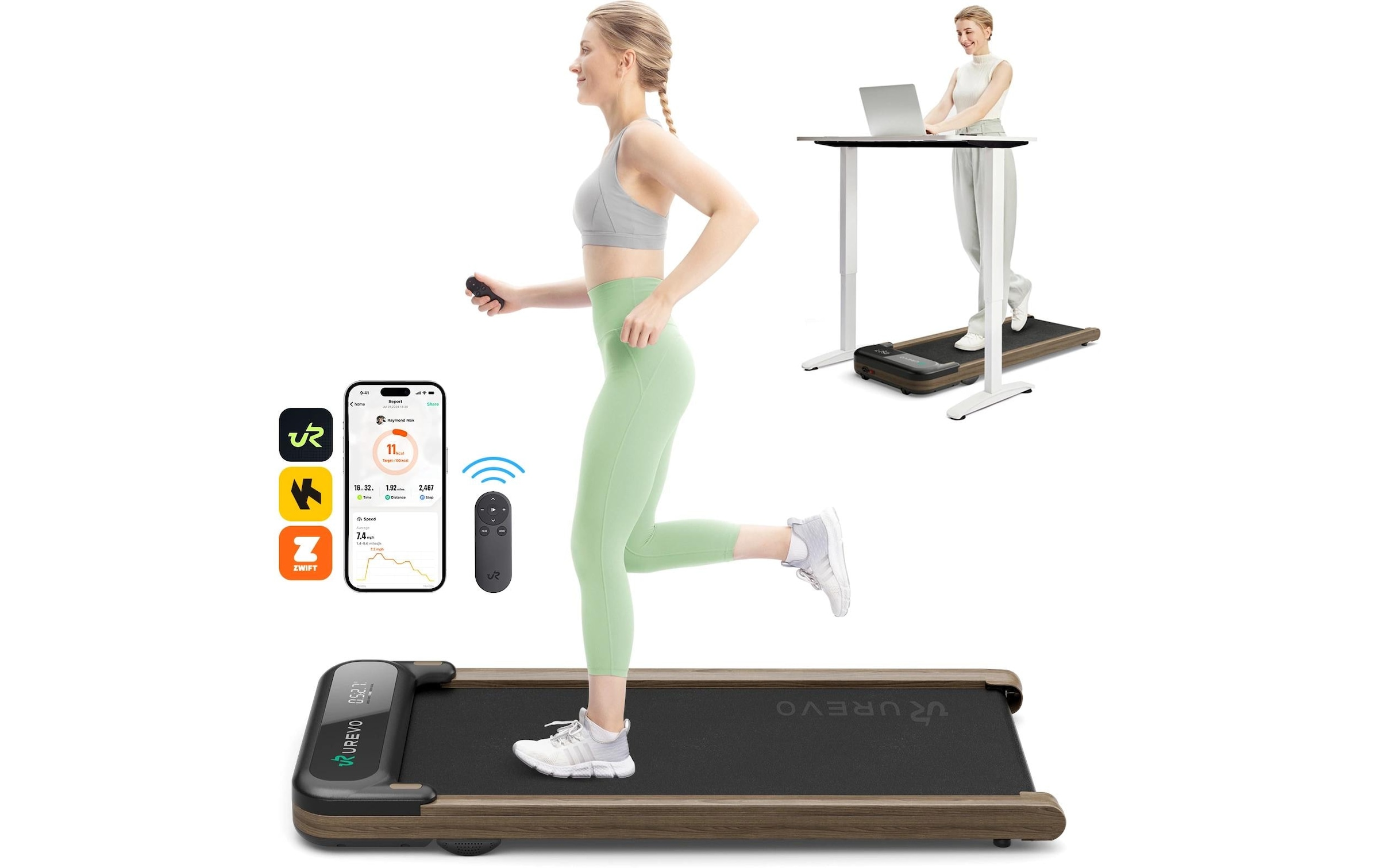   Tapis de course »Urevo SpaceWalk E4W« Messwerte: Schritte, Distanz, Geschwindigkeit, Kalorienverbrauch, Zeit