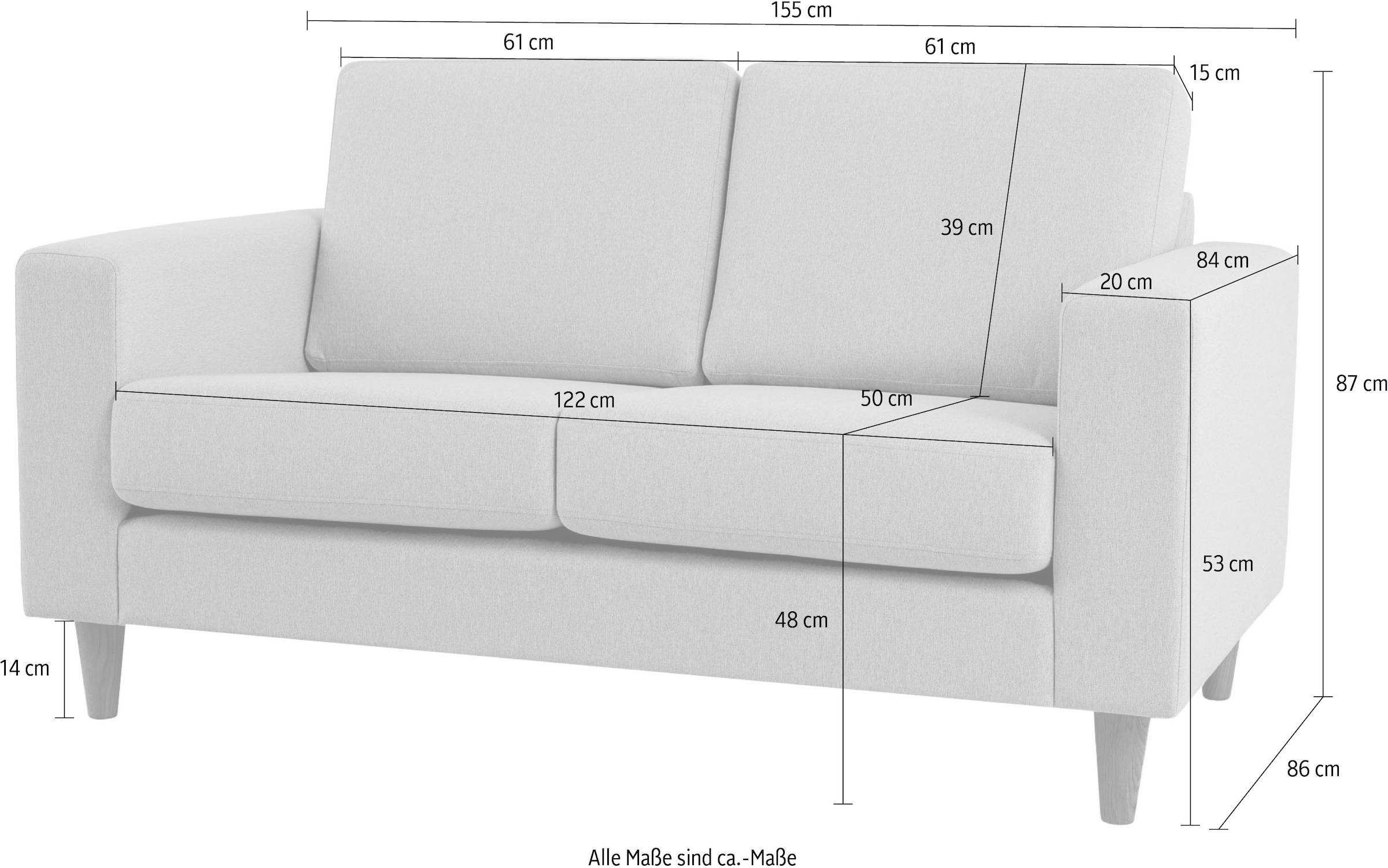 GOODproduct 2-Sitzer »Tvinno« im skandinavischen Stil, mit Massivholzfüssen, Breite 155 cm