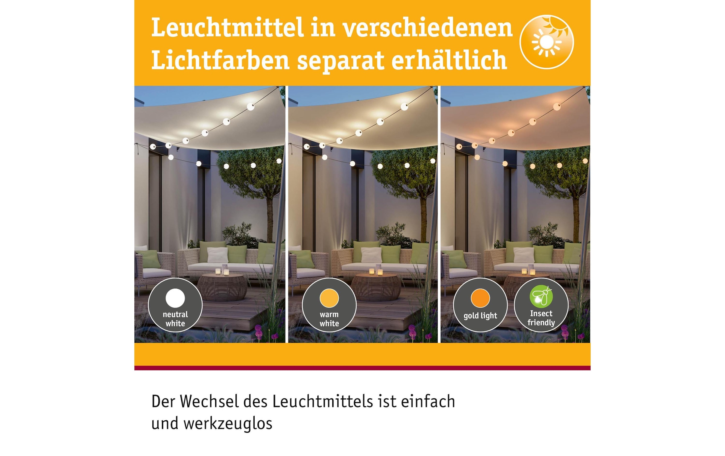 Paulmann Guirlande lumineuse LED »Naima IP67 3000K 5,8m 6x60lm Schwarz« 6 cuis-flammig spritzwassergeschützt