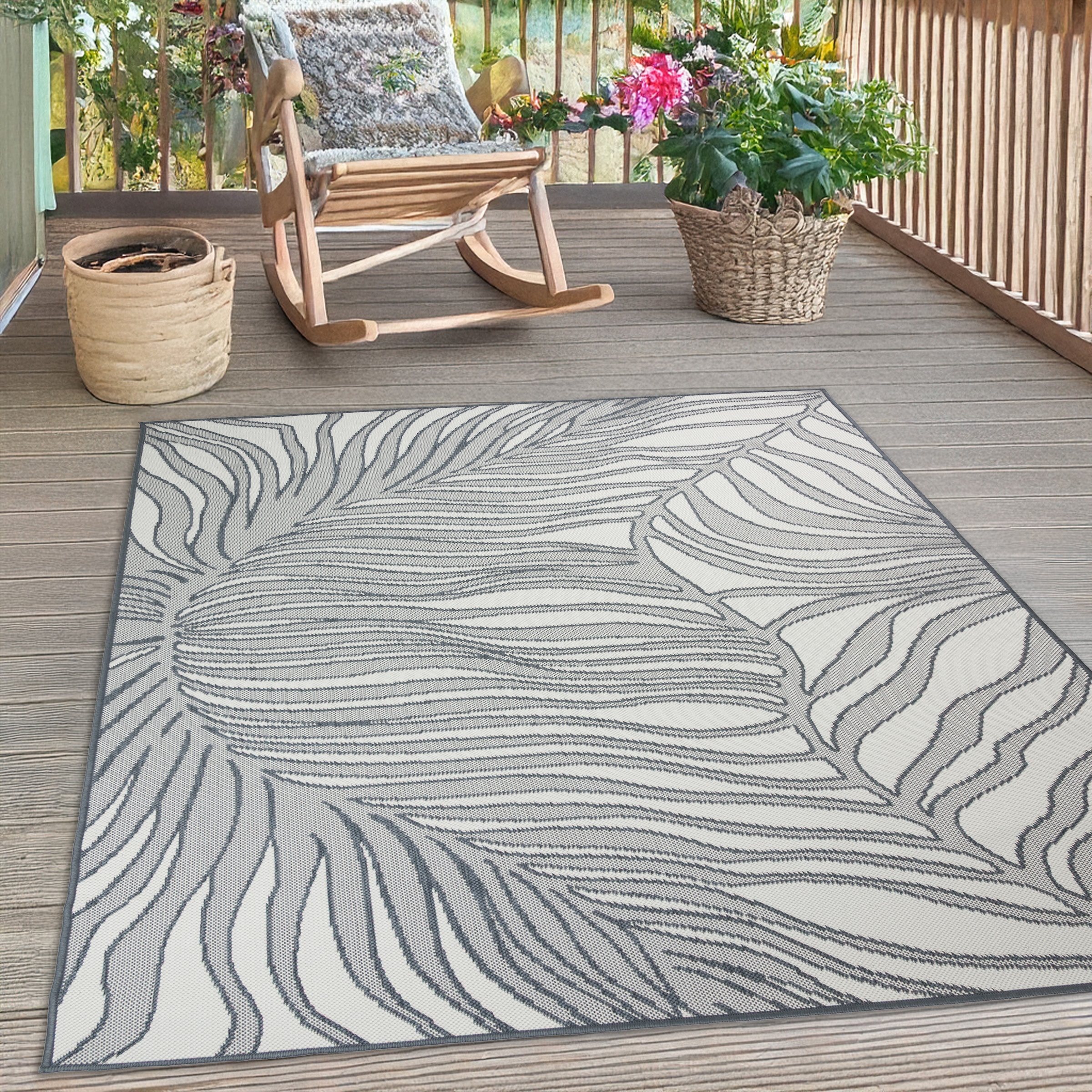 s.Oliver Tapis »Skadom, Wende-Teppich im Blatt Design, auch für Balkon und Terrasse« Rectangulaire 5 mm Höhe für In- und Outdoor geeignet, wetterfest & UV-beständig,