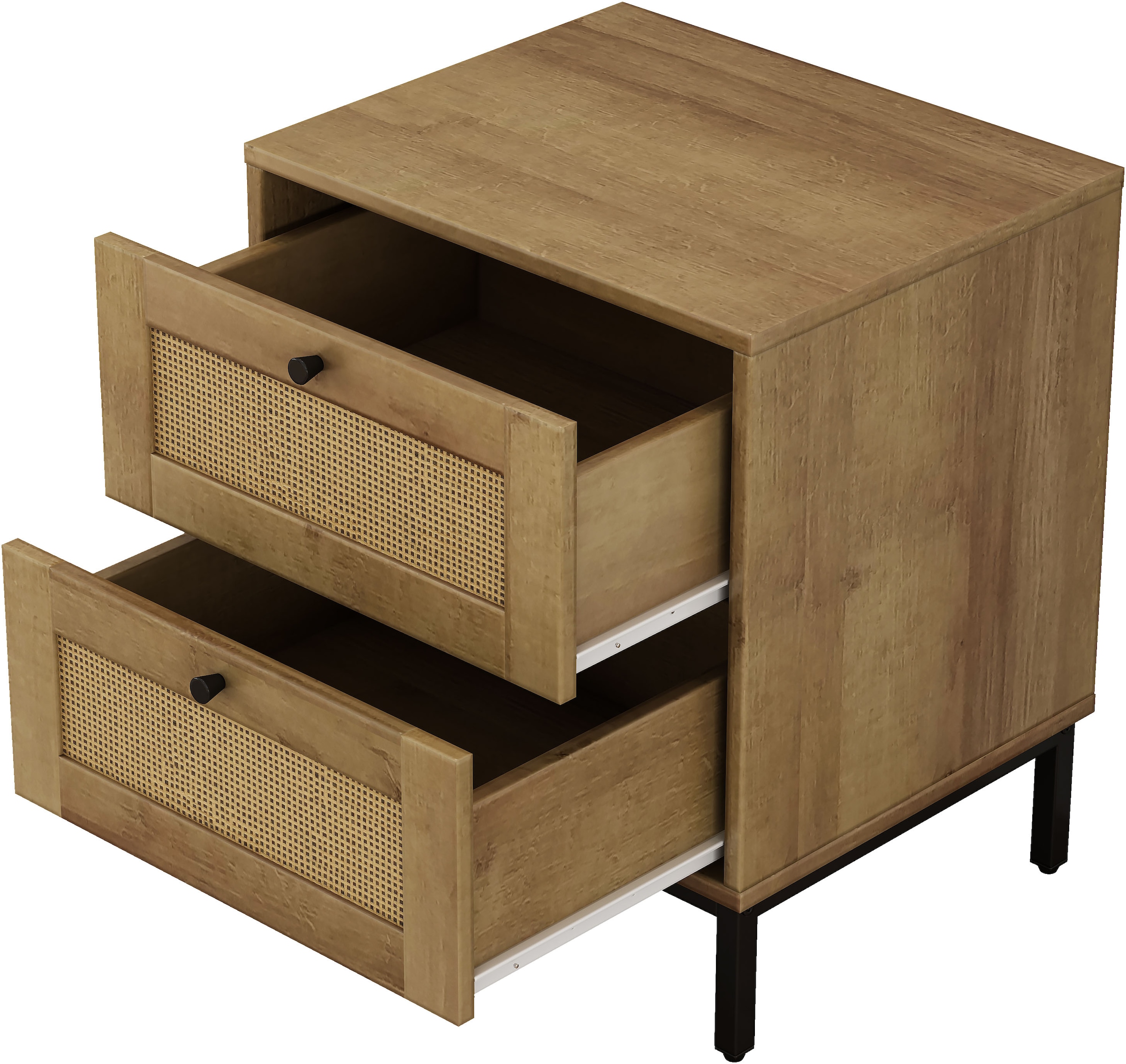 GOODproduct Nachtkommode »Motala Schlafzimmerschrank Garderobe Boho Eichen-Design« Set, 2 Schränke im Set - Eichen-Design mit schwarzen Griffen,  Nachttisch Set mit je 2 Schubladen mit wiener Geflecht optik