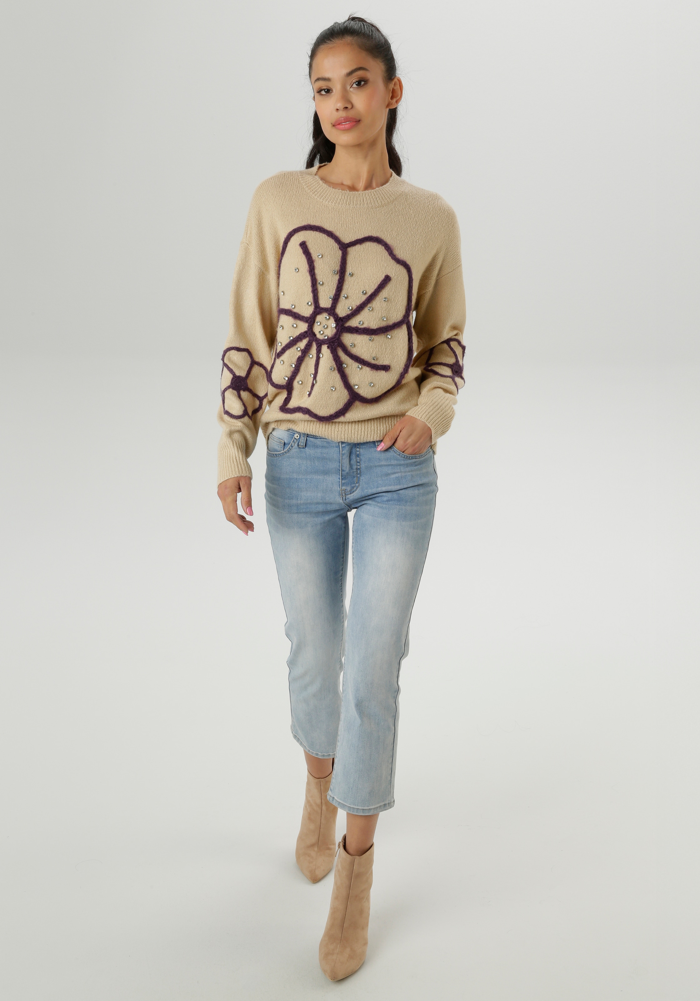 Aniston SELECTED Strickpullover vorne mit funkelnden Glitzersteinen verziert - NEUE KOLLEKTION