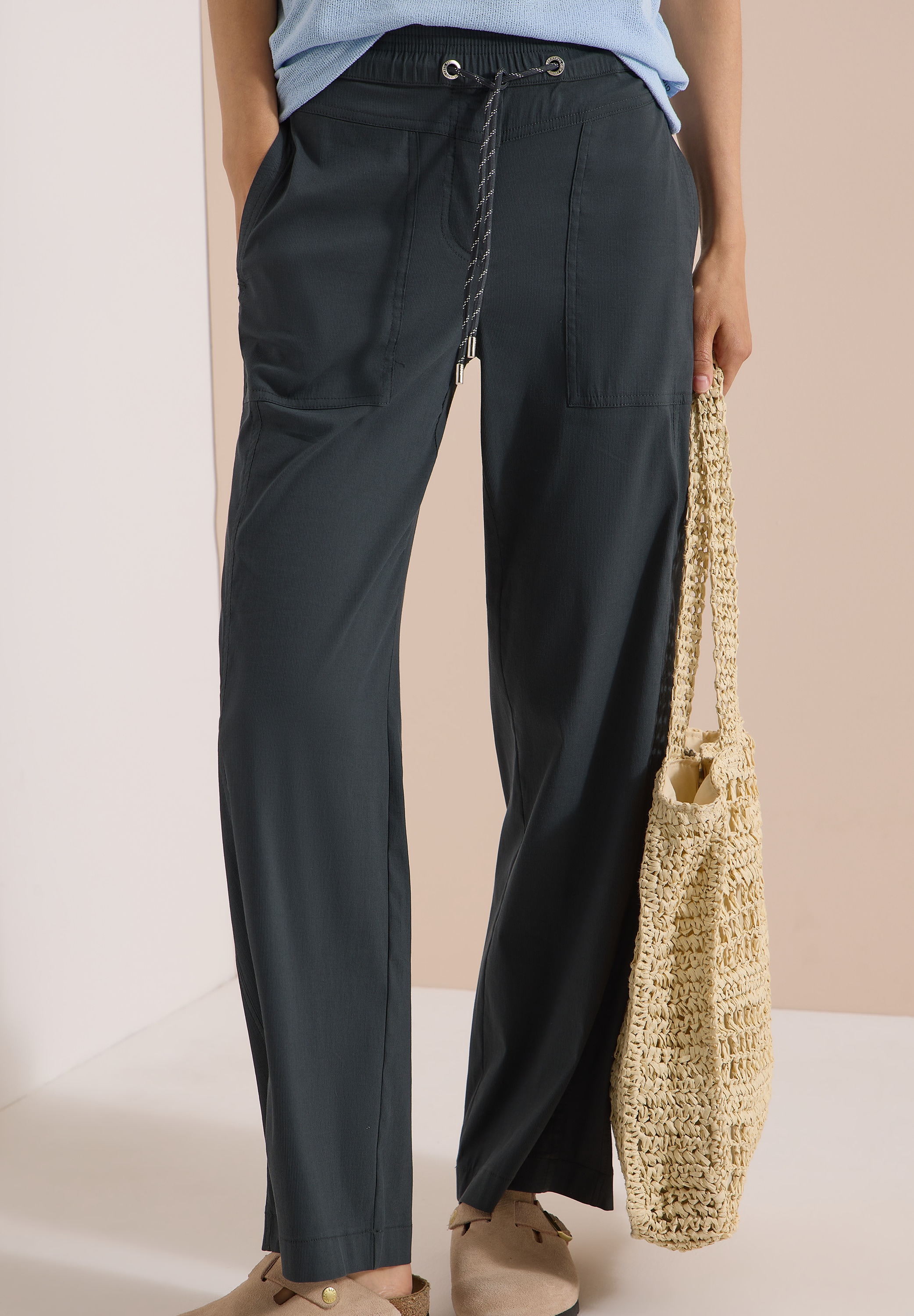 Cecil Pantalon en tissu  Elastikbund, feines Streifemuster, Loose Fit