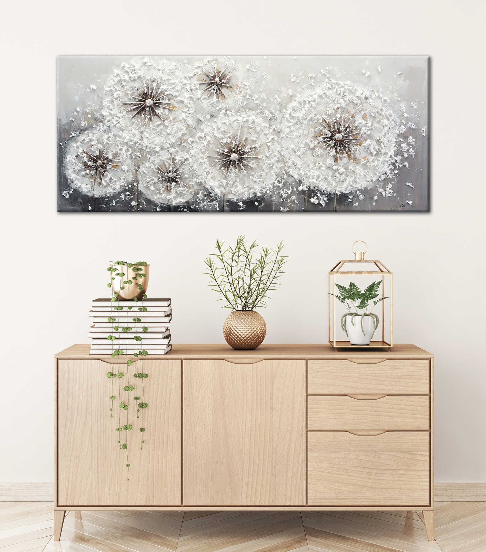 Bönninghoff Peinture à l'huile »handarbeit PUSTEBLUMEN XXL 60x140 cm – Wandbild Kunst Deko« Fleurs | Images de fleurs | Nature 1 cuis tlg. fabriqué à la main, chaque image est unique