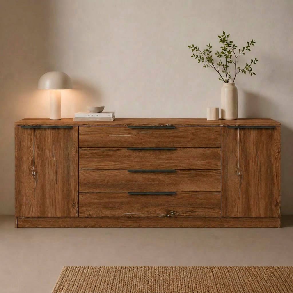 borchardt Möbel Buffet »Tom, moderne Kommode mit Metallgriffen, 200cm breit« 2 portes, 3 tiroirs, poignées métal anthracite