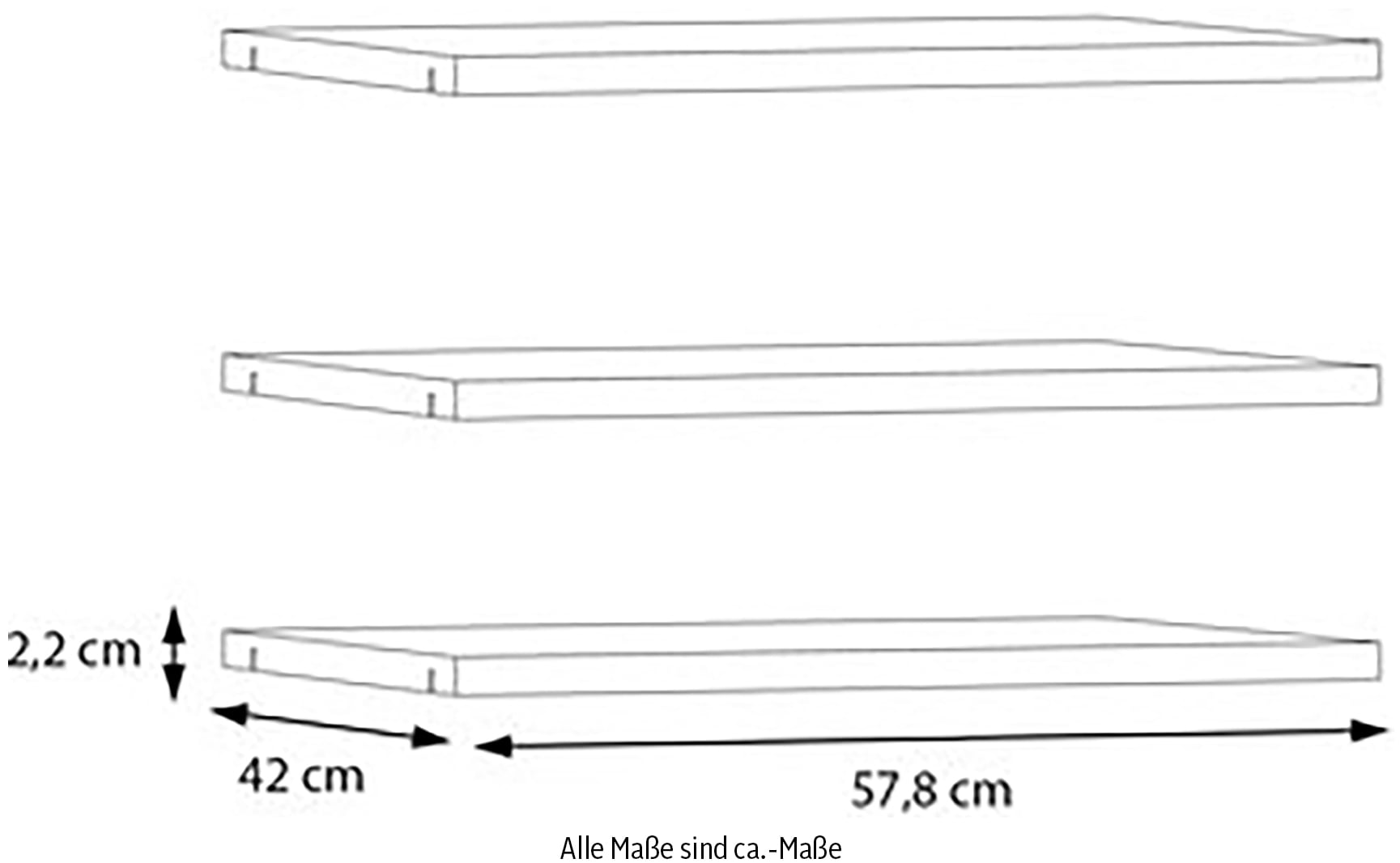 FORTE Tablette de rangement étagères 2,2 cm d’épaisseur, commandables en option, lot de 3