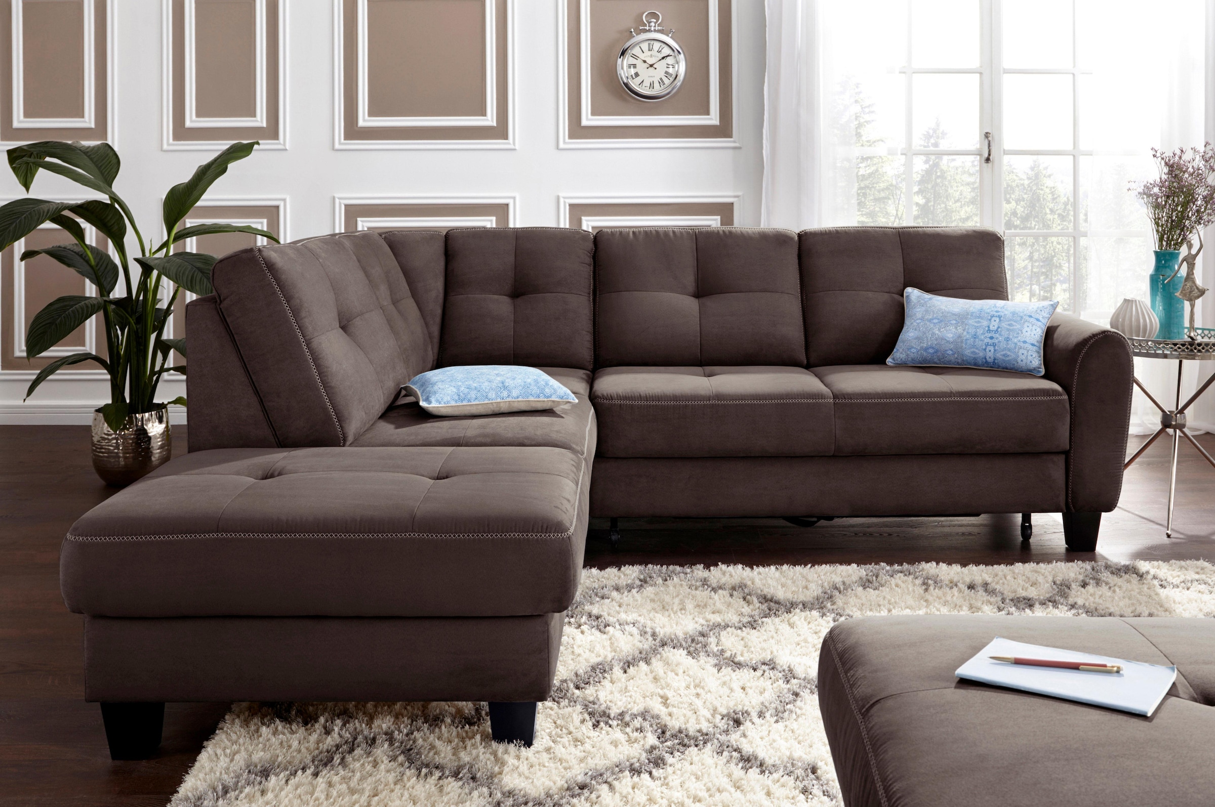 sit&more Canapé d'angle »Varese L-Form« mit Federkern, wahlweise mit Bettfunktion und Stauraum