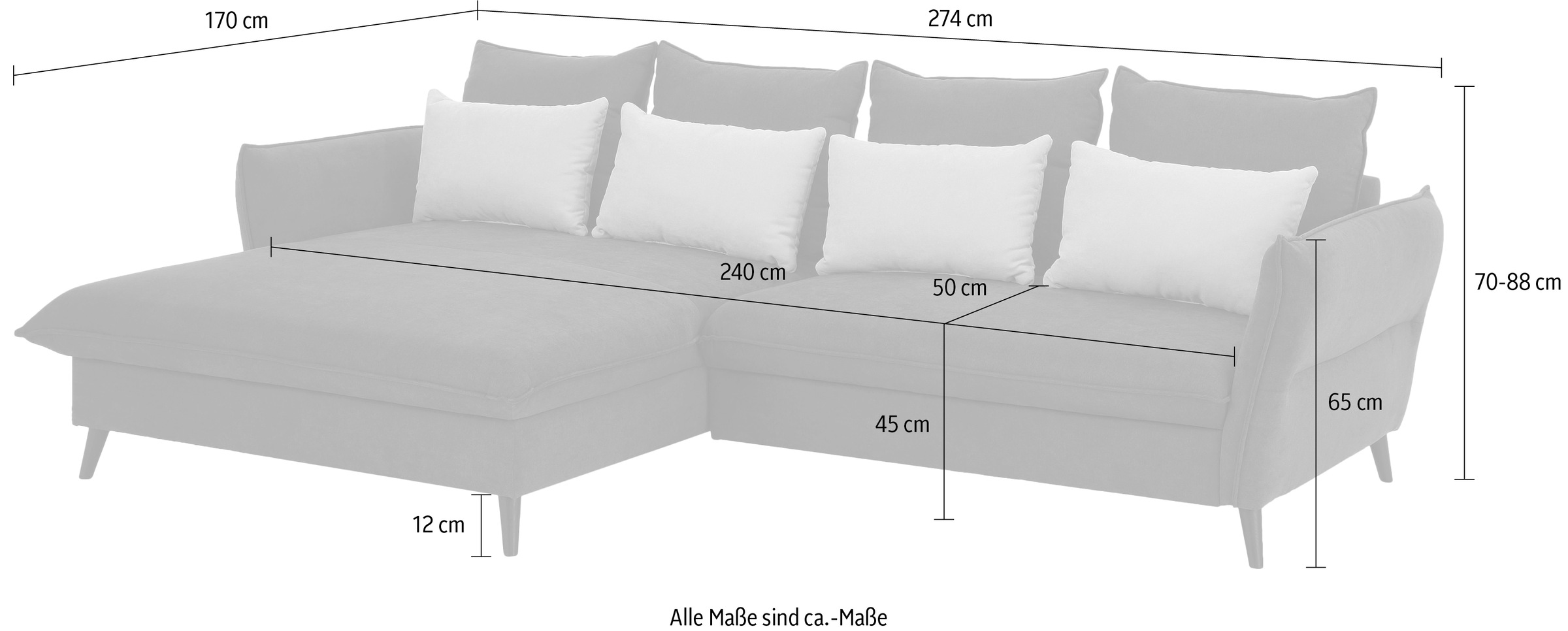 Home affaire Canapé d'angle »Tirano, moderne Optik, komfortabel, Breite 274cm,L-Form« wahlweise mit Bettfunktion und Bettkasten