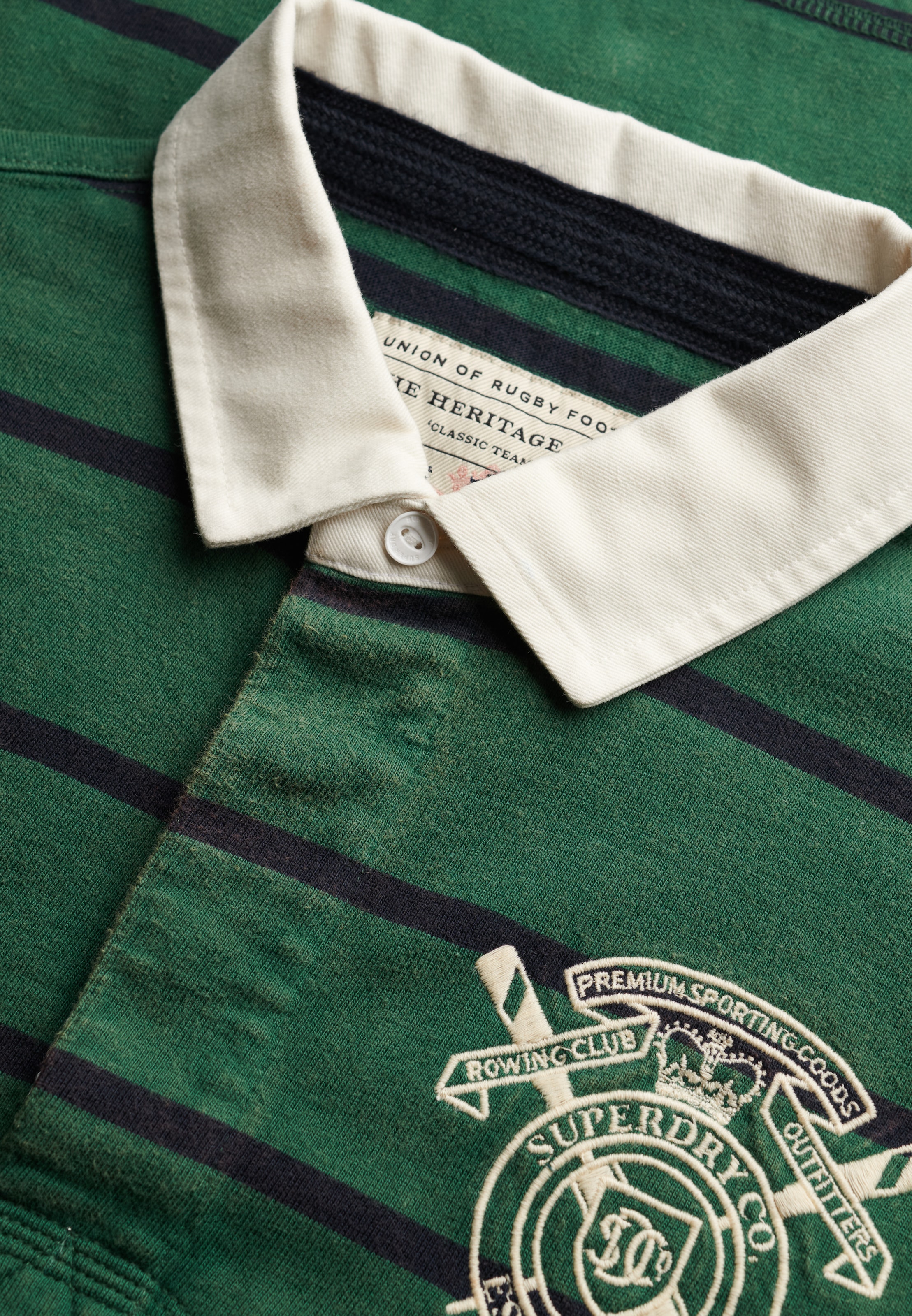 Superdry T-shirt à manches longues »DOUBLE EMBLEM STRIPE RUGBY« en coton et jersey simple, coupe décontractée, aspect rayé