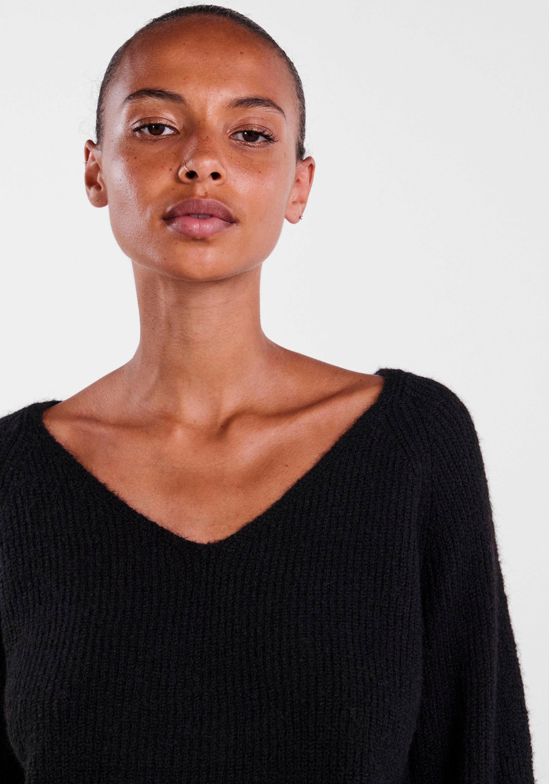 pieces Pull col V »PCELLEN LS V-NECK KNIT NOOS BC« mit Wolle