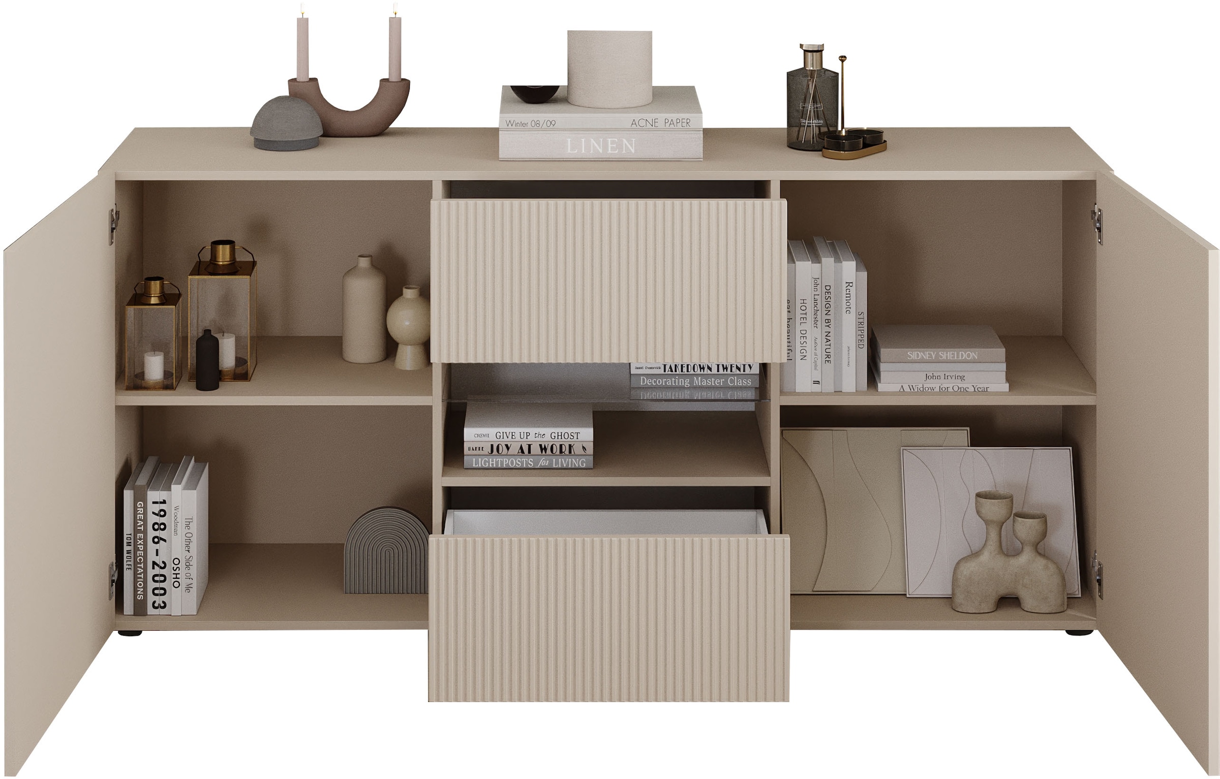 Home affaire Sideboard »Rio Breite 181 cm, Kommode mit 2 Türen u. 2 Schubkästen,« geriffelte MDF-Fronten, modern u. elegant, viel Stauraum