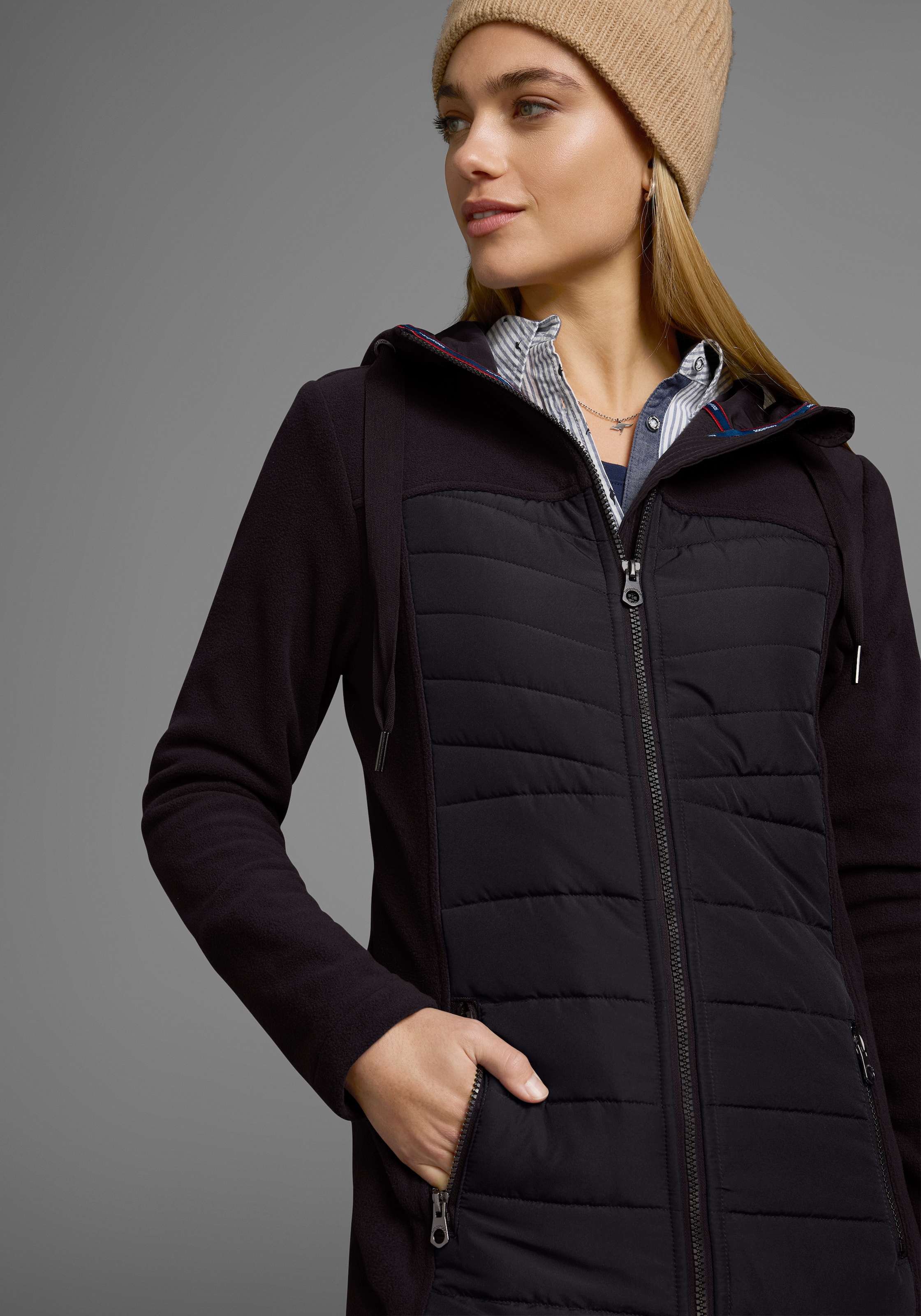 KangaROOS Veste longue mit Kapuze Hybridjacke - Fleecejacke mit wattierten Bereichen