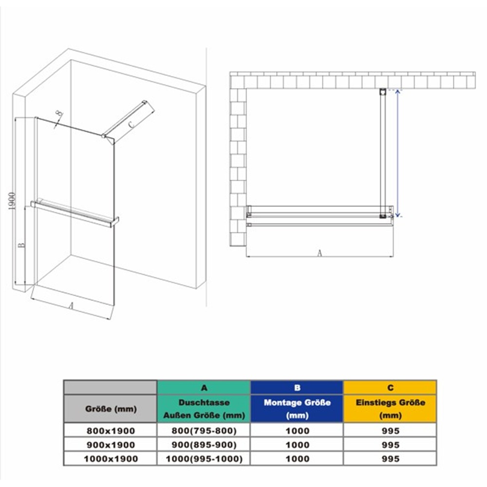welltime Walk-in-Dusche »Walk-In Trento Deluxe« 1 Stk. tlg. 8mm ESG und Antikalkversiegelung