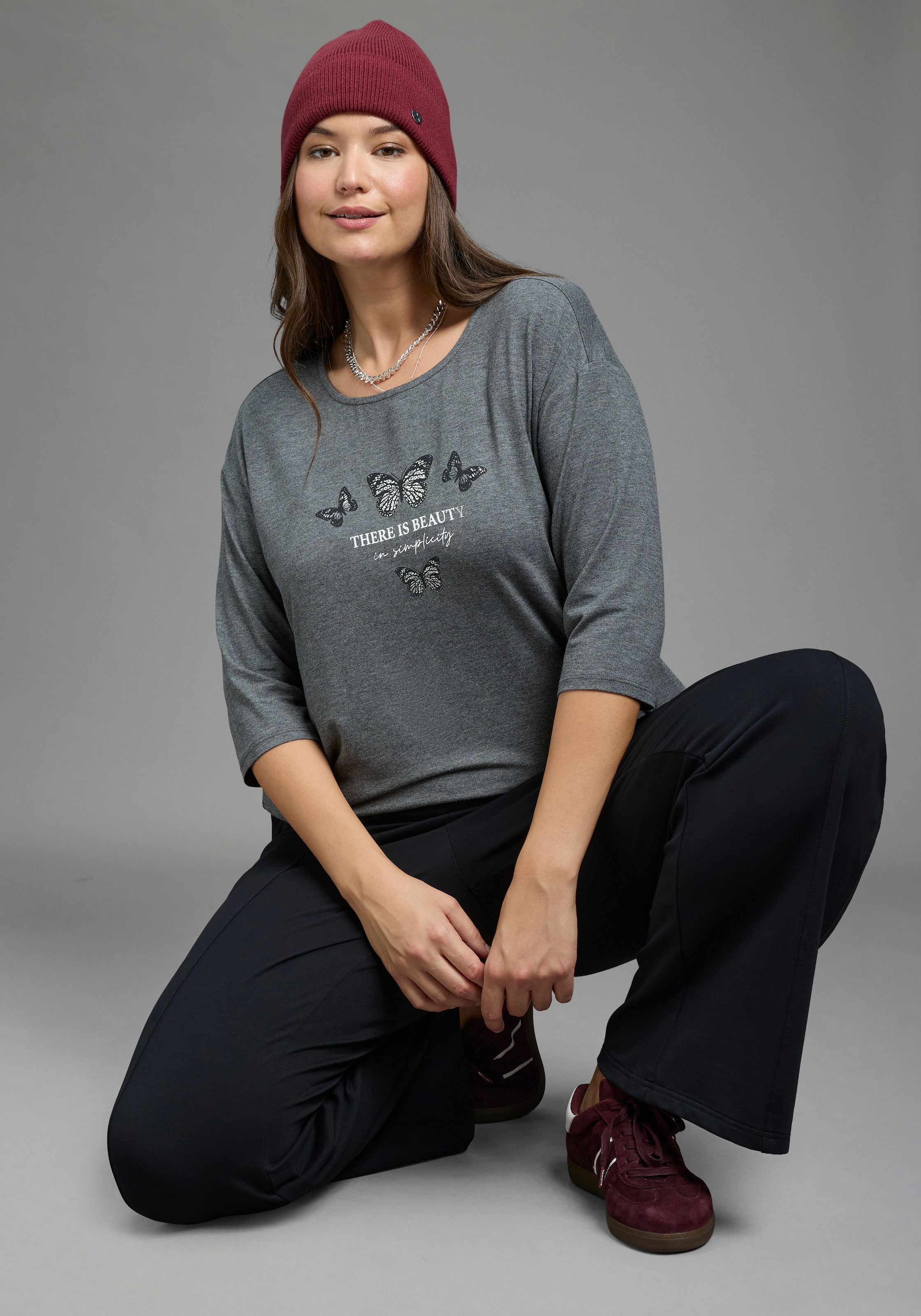 Laura Scott CURVE 3/4-Arm-Shirt »Grosse Grössen« figurumschmeichelnd, hüftbedeckend, mit Rundhalsausschnitt