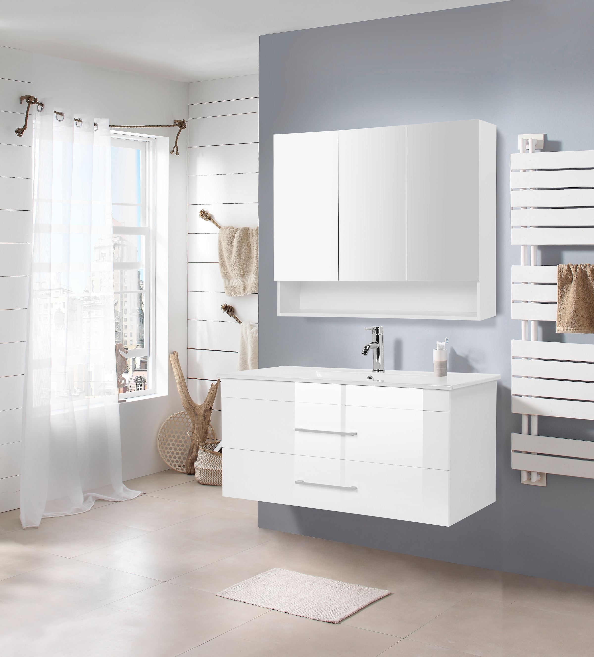 welltime Waschtisch »Florenz« Komplett-Set,  Waschplatz mit 2 Auszügen und Softclose Breite 100cm