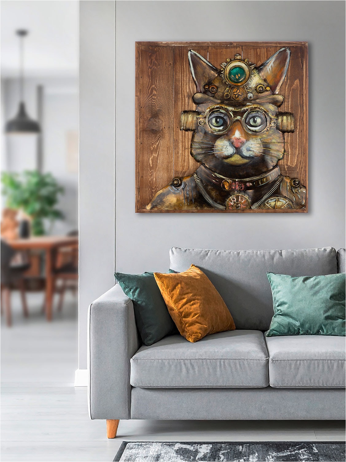 GILDE Tableau sur toile »Bild quadratisch Steampunk Cat« 1 cuis tlg.