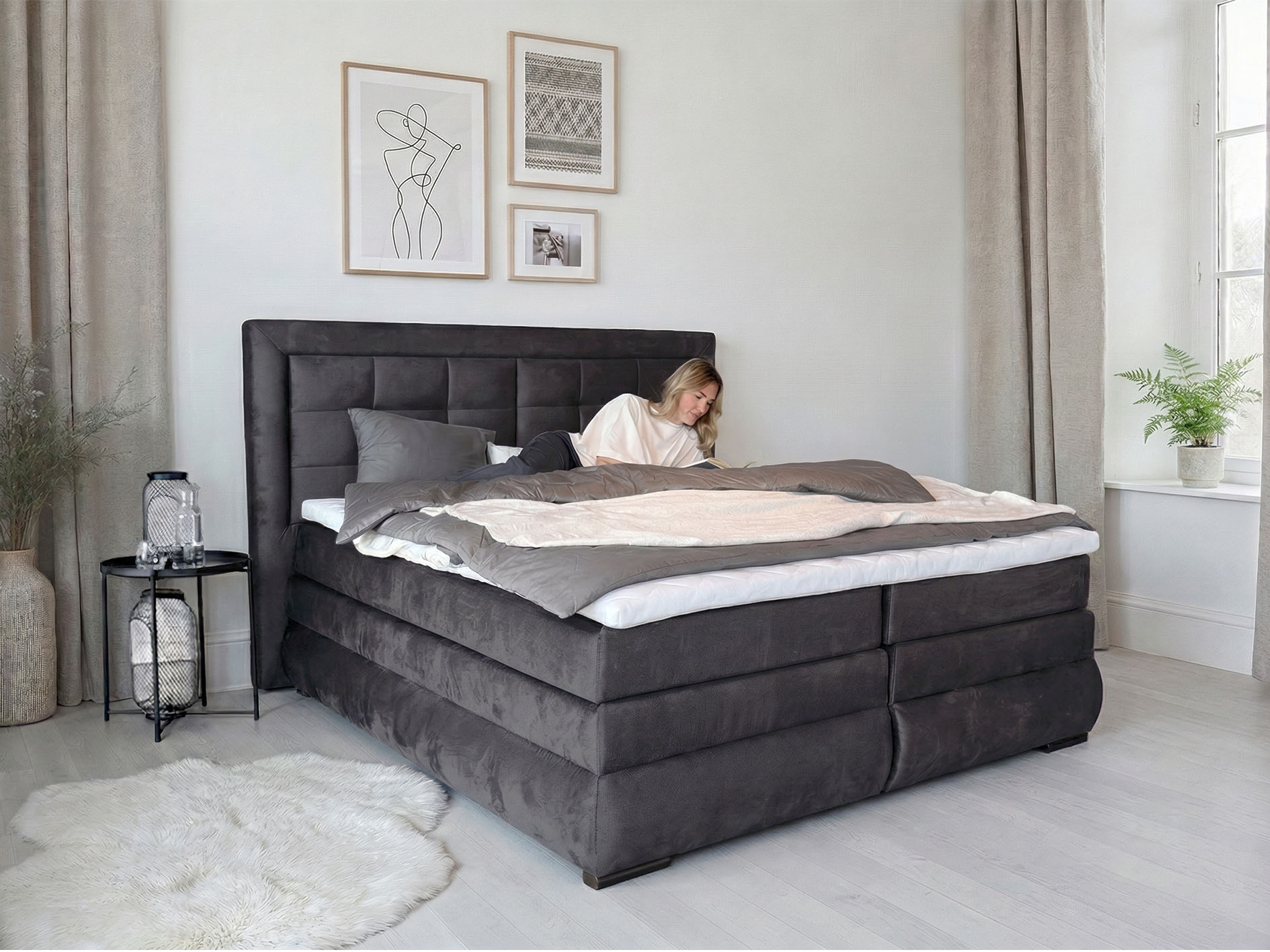 GOODproduct Lit boxspring »MIVVA inkl. Bettkasten & Topper, Komfortliegehöhe: 67cm, Breite: 180cm« in H3, H4 oder Hmix H3/H4, wahlweise mit oder ohne LED-Leuchten