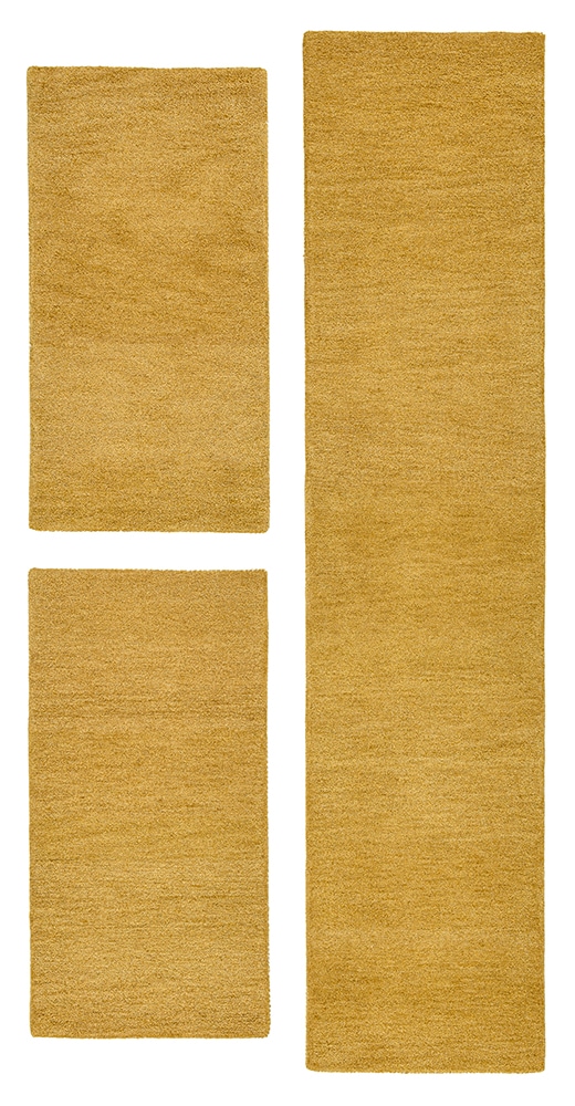 THEKO Bordure de lit »Gabbeh Uni, Handweb Teppich, meliert, reine Wolle« Höhe 14 mm 3 tlg. Bettvorleger, Uni-Farben, handgewebt, Läufer-Set, Schlafzimmer