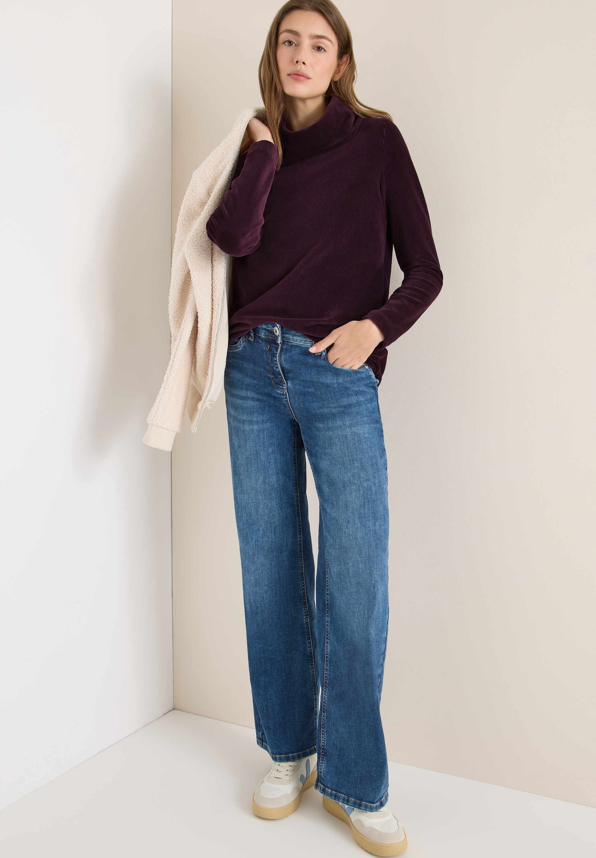 Cecil Rundhalspullover Cord Shirt mit grossem Kragen