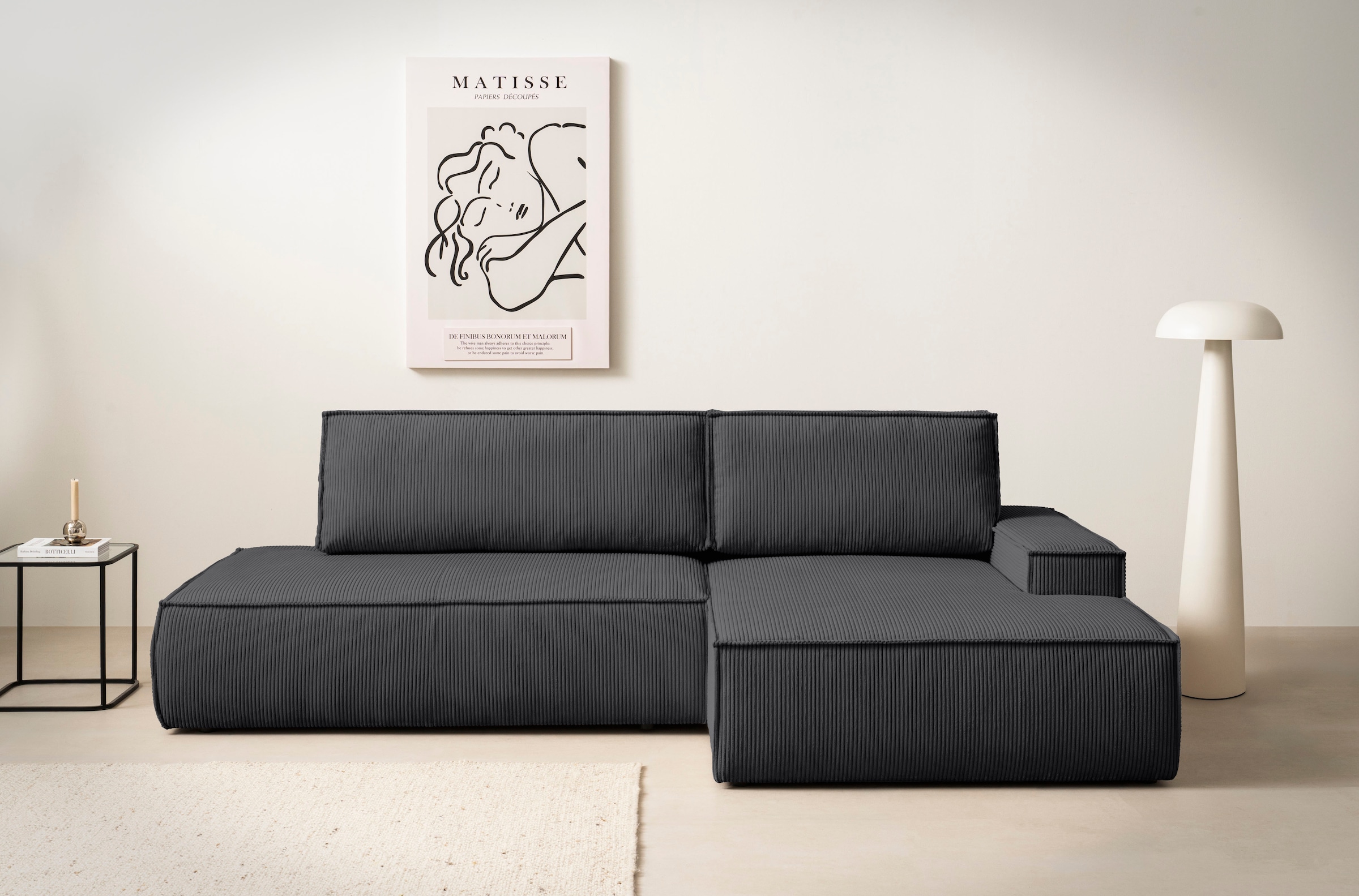 Home affaire Ecksofa »SHERWOOD,  Schlafsofa in L-Form offen (275cm), Cord, Leinenoptik« Schlaffunktion und Bettkasten, Kedernaht, hoher Sitz- & Liegekomfort,