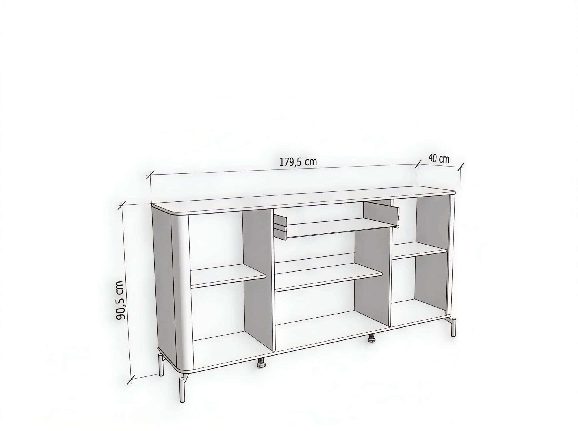 Home affaire Sideboard »Darwen Kombikommode, Sideboard, Schubladenkommode« Abgerundete Kanten, matte Kaschmir-Oberflächen, Masse: 179,5x40x90,5 cm