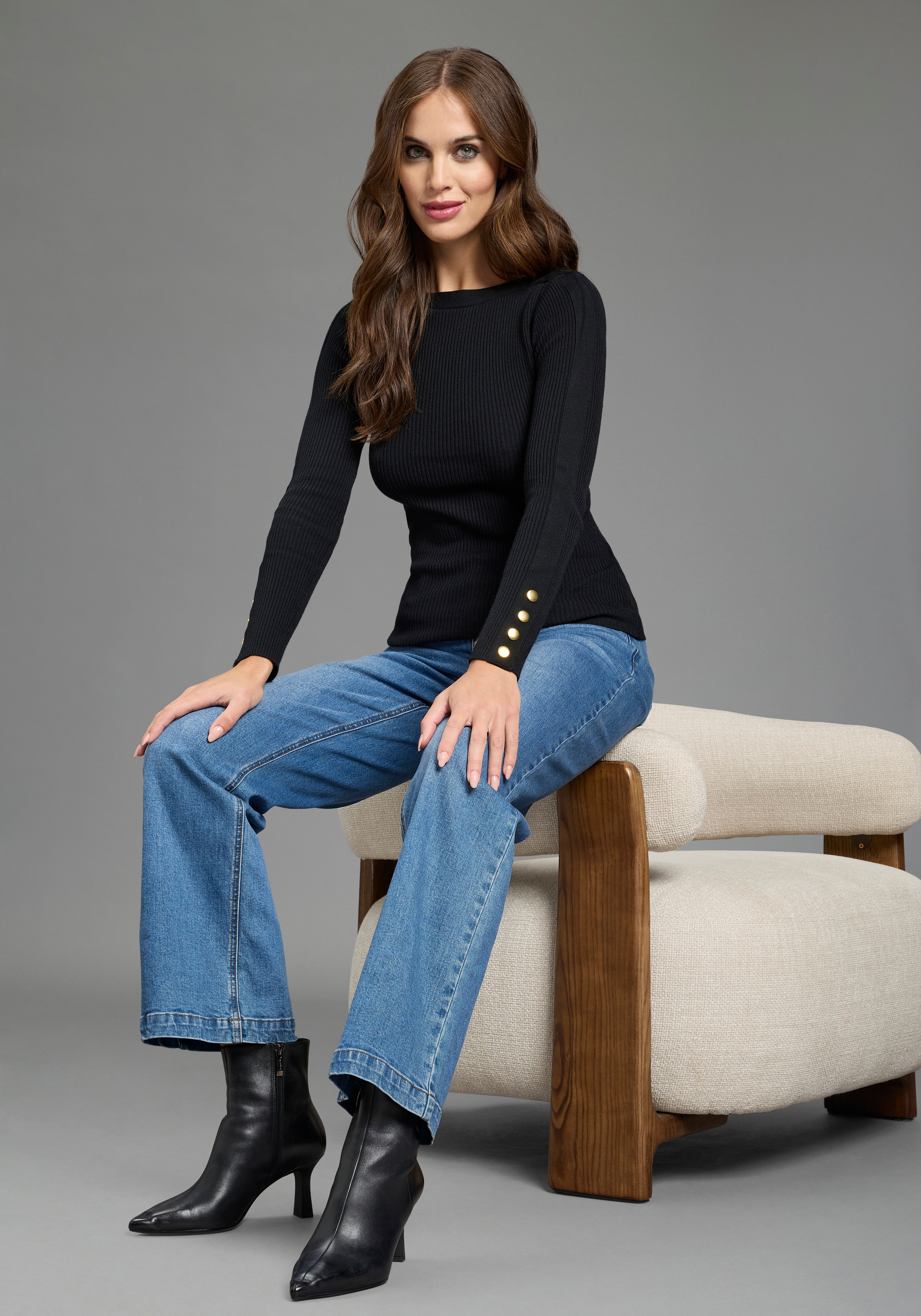 Melrose Strickpullover aus Rippqualität mit Knöpfen