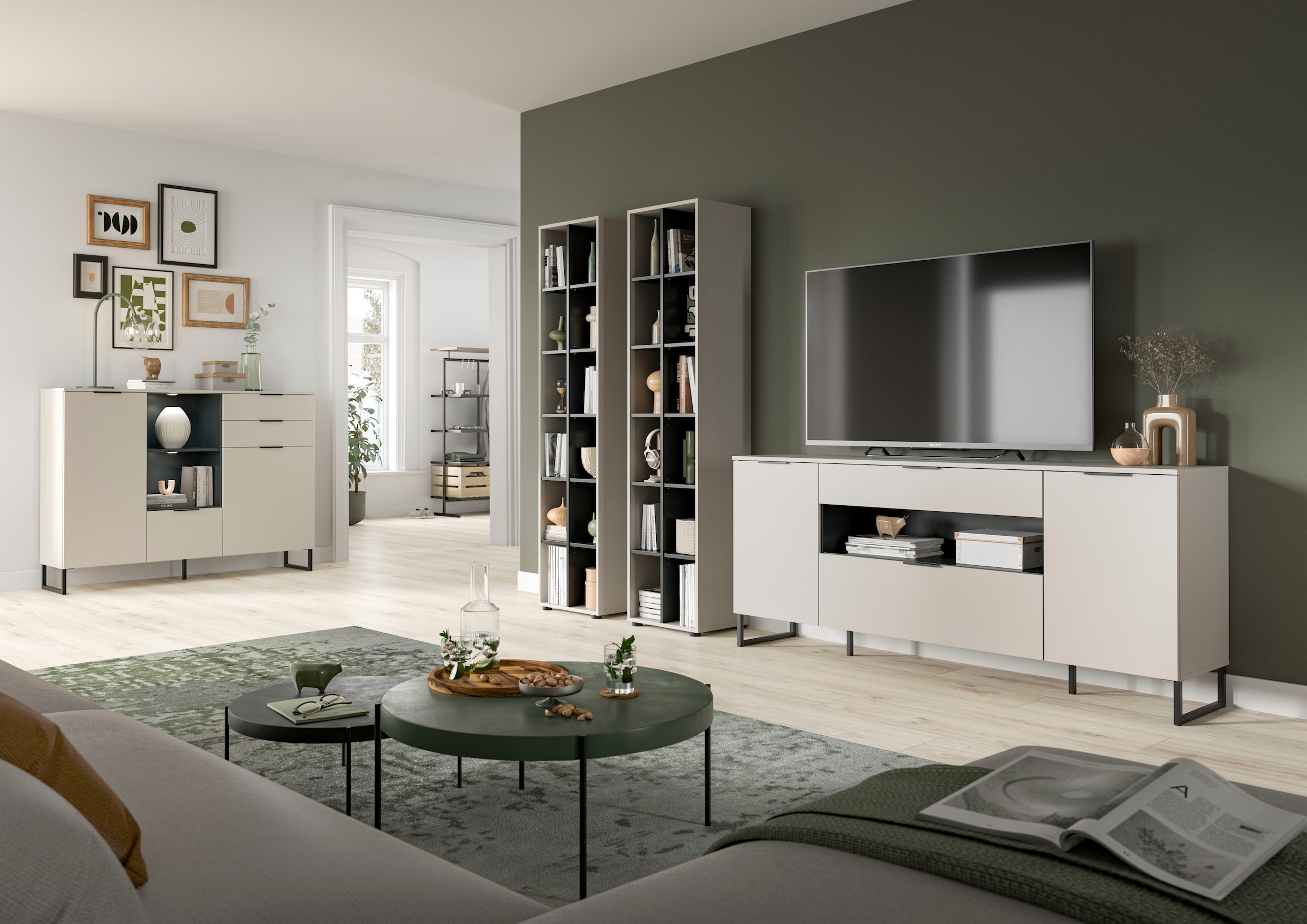 Home affaire Sideboard »ADIO, Breite 185cm, 2 Türen, 1 Schubkasten, 1 Klappe, mit Metall-Kufen« 1 cuis tlg. Highboard, Kommode, Lowboard, Schrank, Wohnzimmerschrank, Anrichte