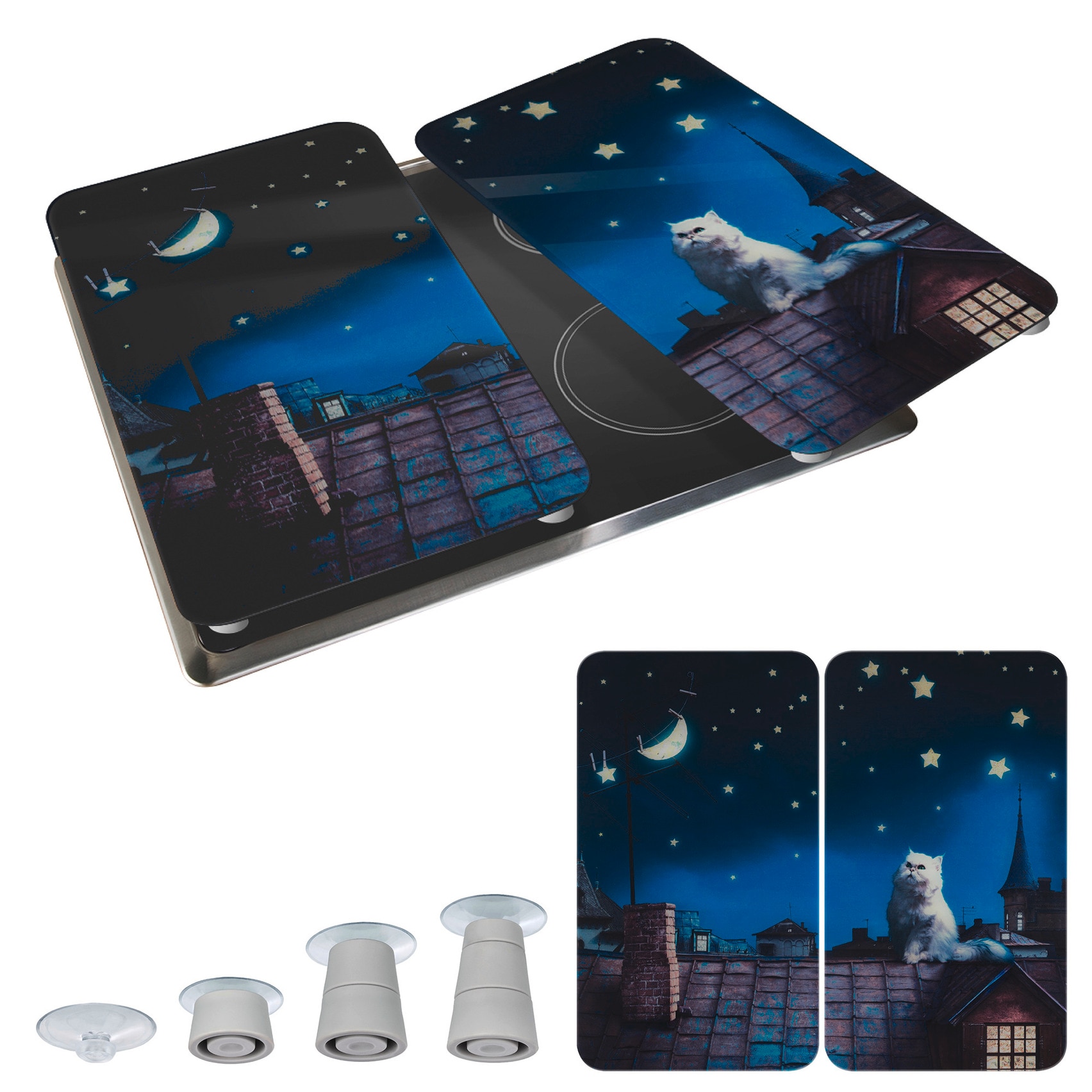 WENKO Plaque de recouvrement de la cuisinière »Universal Modell Moon Cat« Herdabdeckung für alle Herdarten, kratzfest, mit rutschfesten Füssen