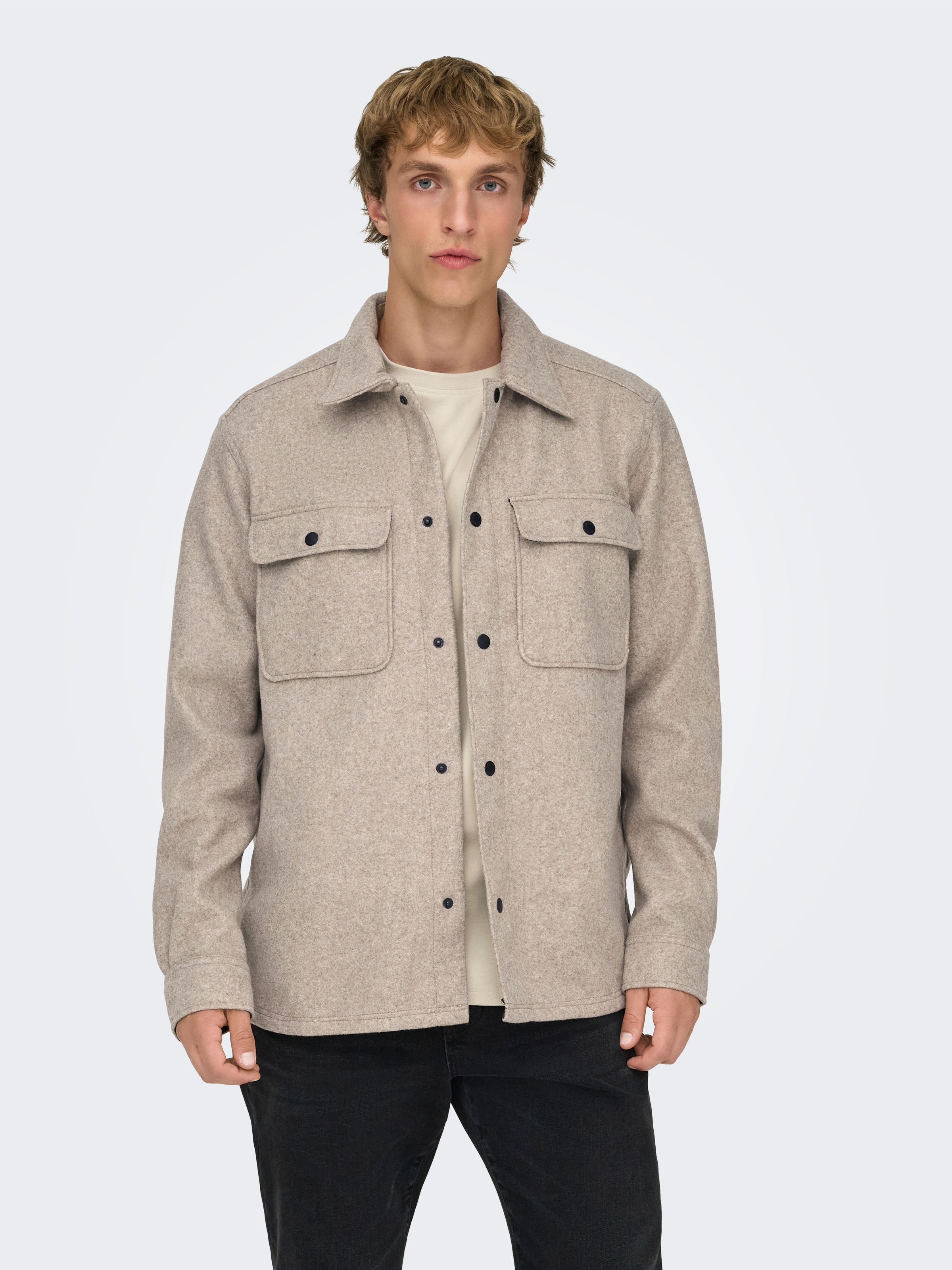 ONLY & SONS Chemise à manches longues »ONSASH OVR WOOLEN LOOK PKT LS SHIRT NOOS« fibre synthétique, coupe régulière