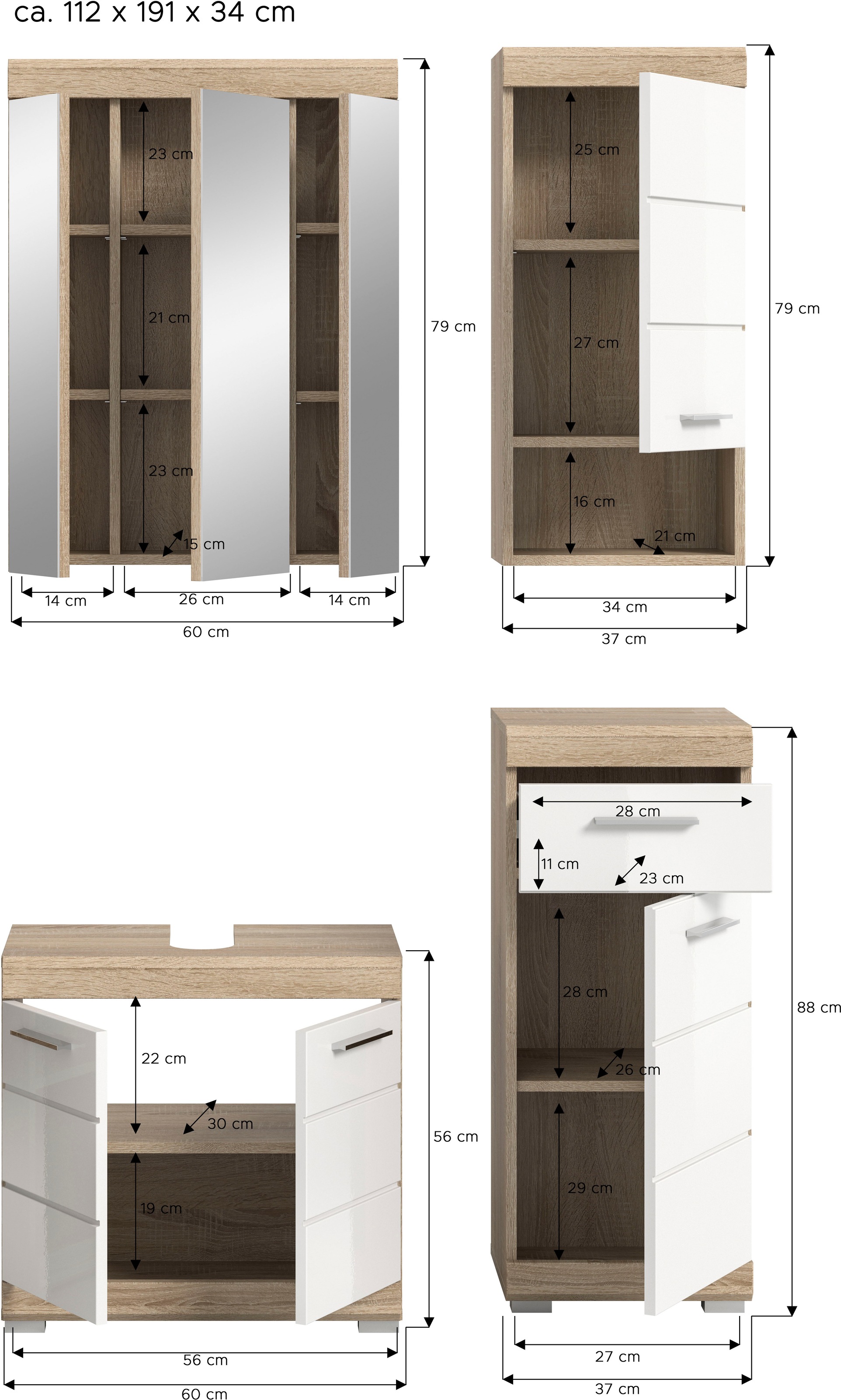 welltime Ensemble de meubles de salle de bain »SIENA, 4 teilig, bestehend aus:« Ensemble, BEST-SELLER !, 4 cuis tlg.