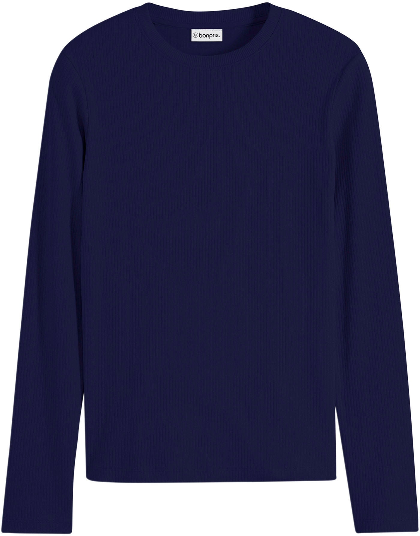 bonprix T-shirt à manches longues »Geripptes Langarmshirt aus reiner Baumwolle« coupe slim fit, sans col, en coton pur, uni