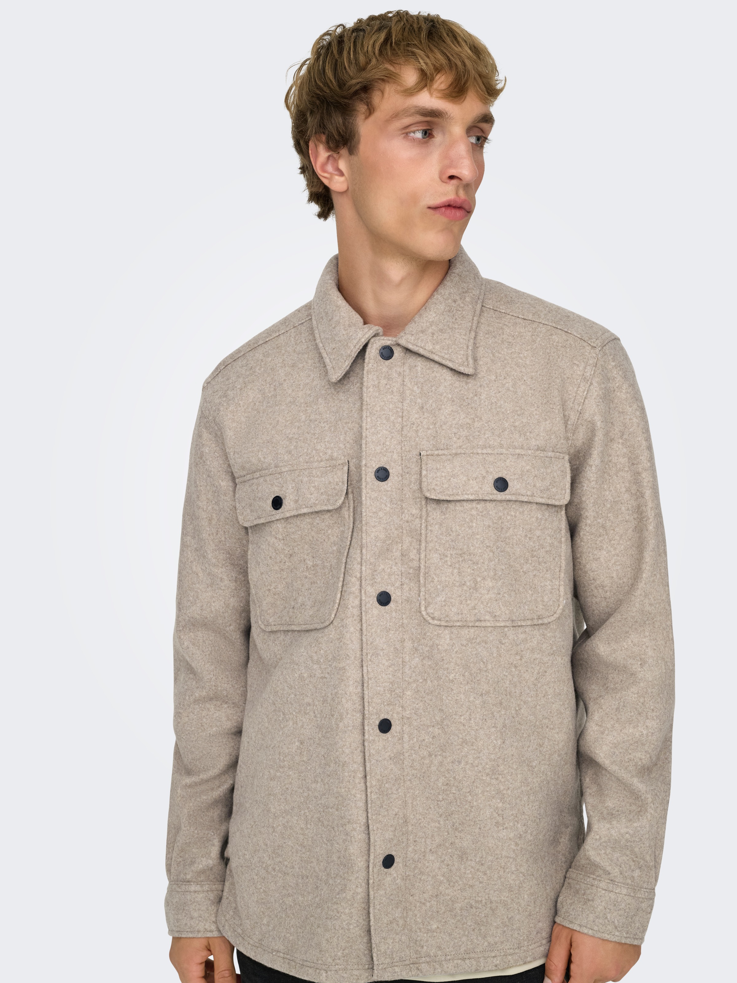ONLY & SONS Chemise à manches longues »ONSASH OVR WOOLEN LOOK PKT LS SHIRT NOOS« fibre synthétique, coupe régulière