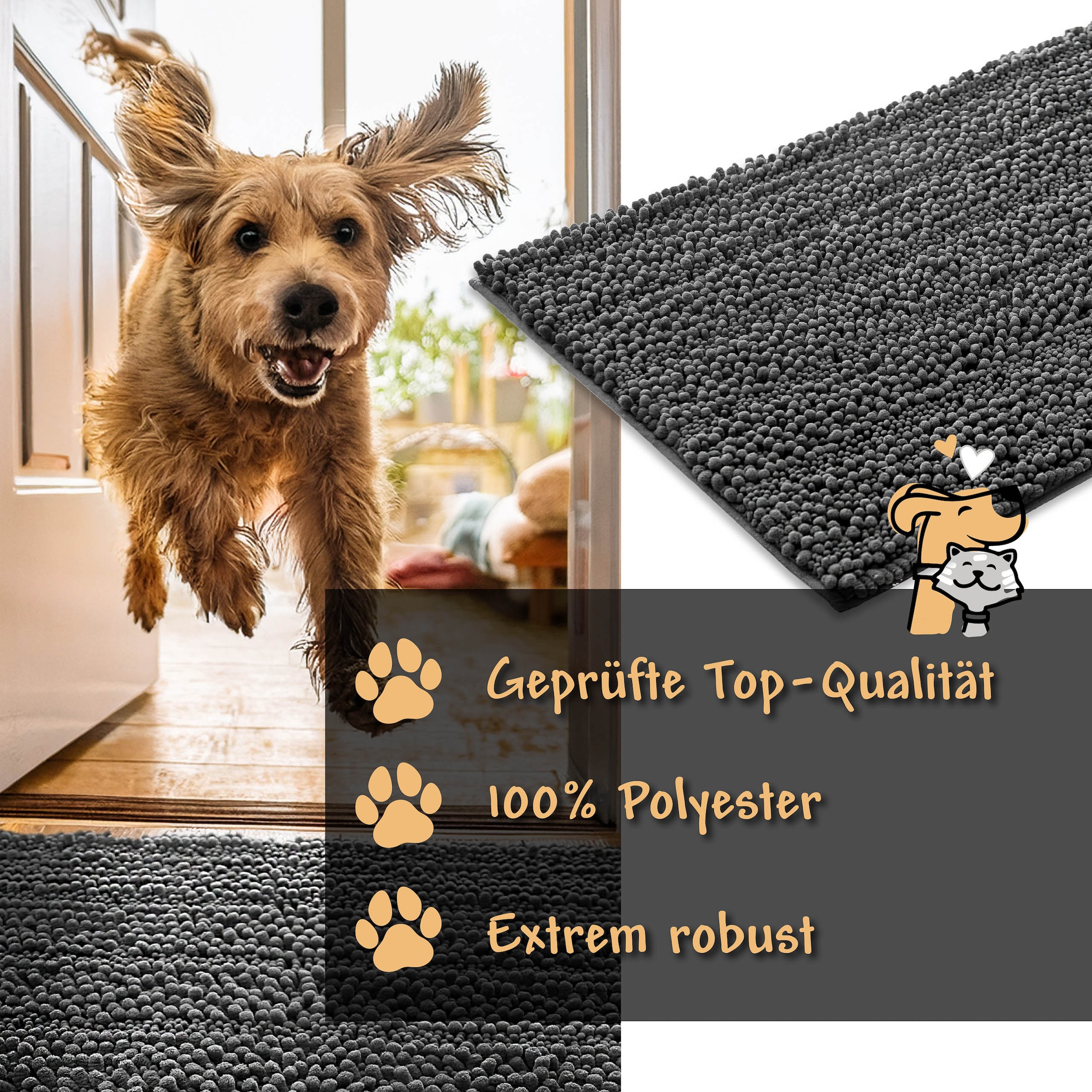 Wecon home Tapis »Cooper« Rectangulaire 22 mm Höhe tapis pour animaux domestiques, antidérapant, lavable, tapis en chenille doux